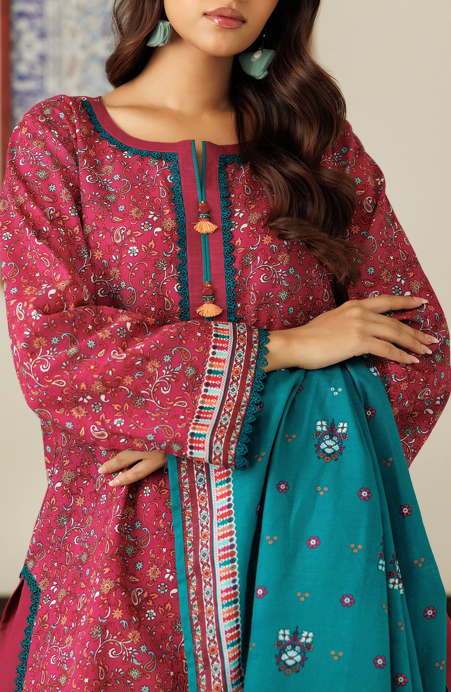 OTL-24-332/U DARK PINK KHADDAR Women UNSTITCHED SHIRT DUPATTA PANTS