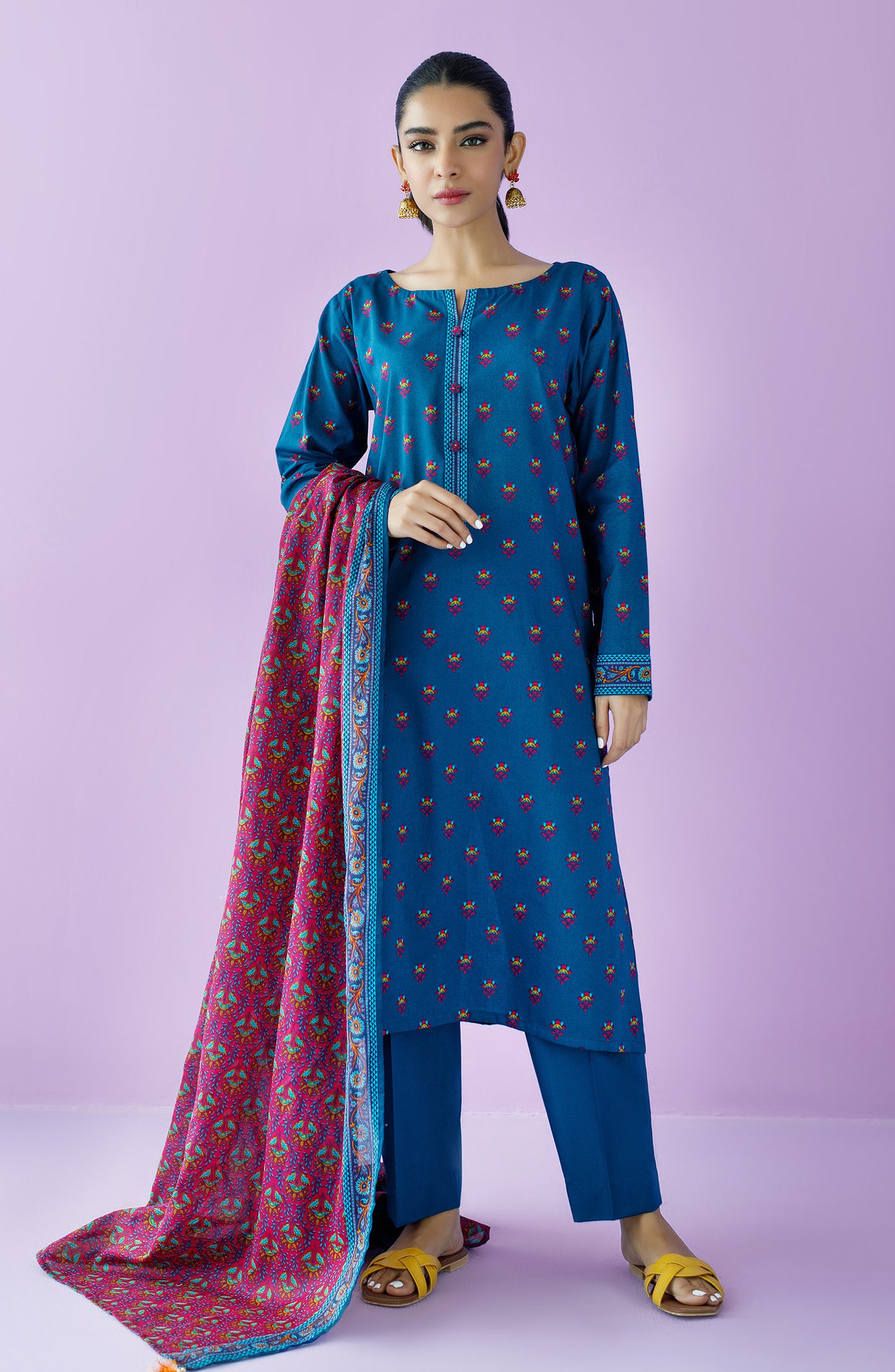 OTL-23-130/U BLUE LAWN  UNSTITCHED SHIRT DUPATTA PANTS