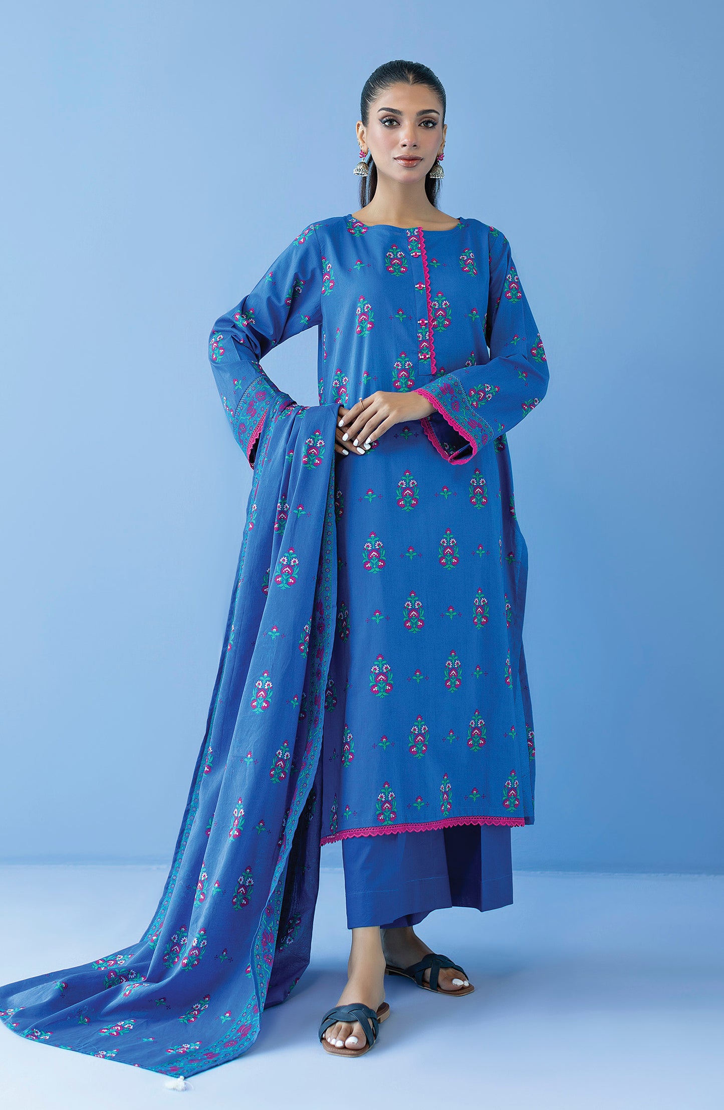 OTL-23-292/U BLUE LAWN  UNSTITCHED SHIRT DUPATTA PANTS