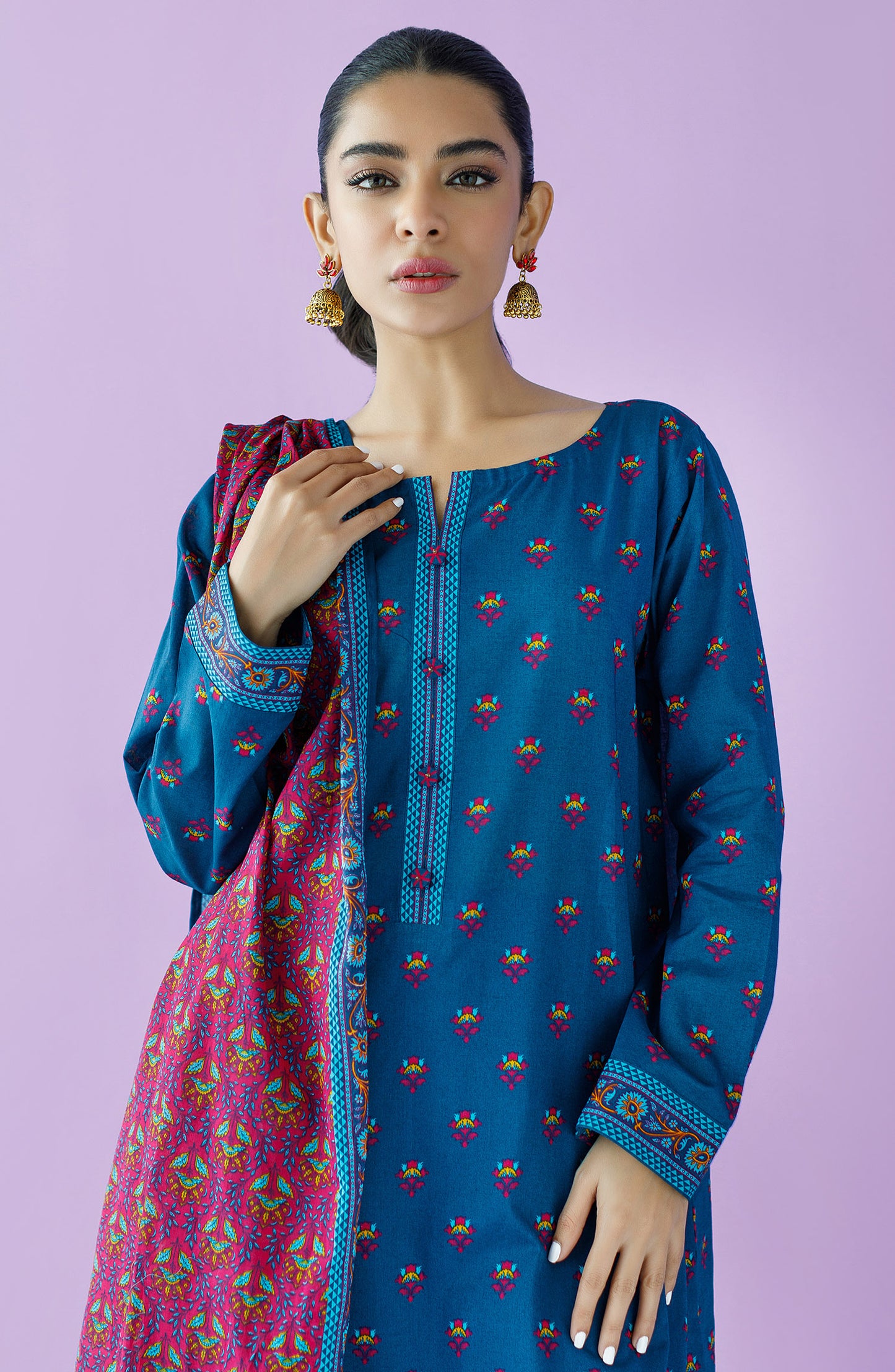 OTL-23-130/U BLUE LAWN  UNSTITCHED SHIRT DUPATTA PANTS