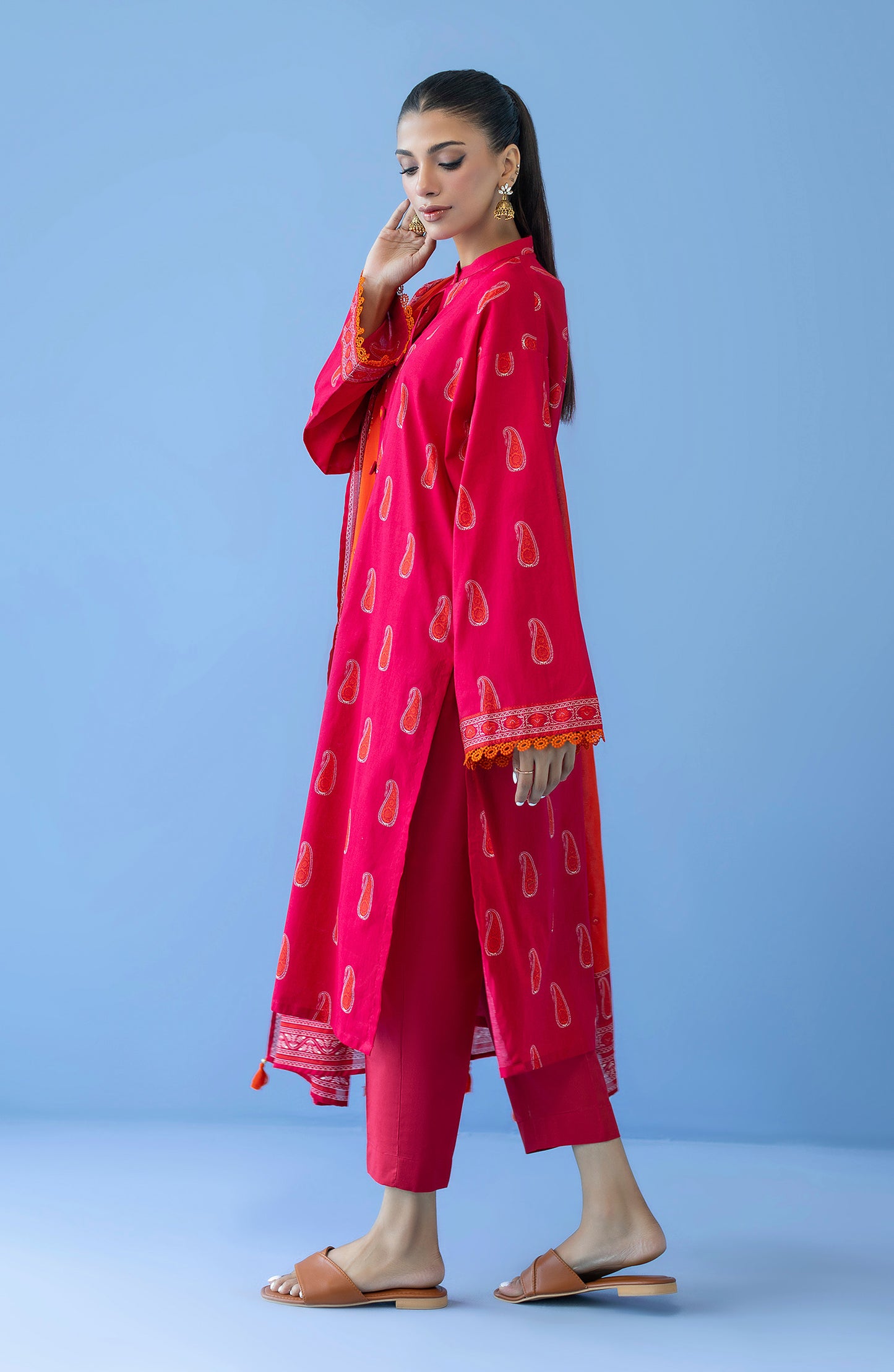 OTL-23-295/U RED CAMBRIC  UNSTITCHED SHIRT DUPATTA PANTS
