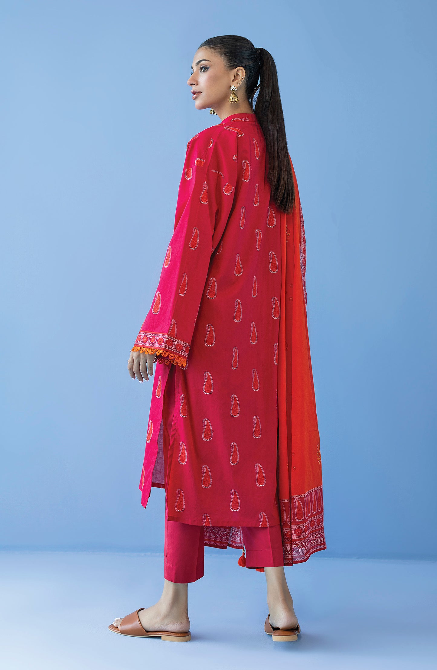 OTL-23-295/U RED CAMBRIC  UNSTITCHED SHIRT DUPATTA PANTS
