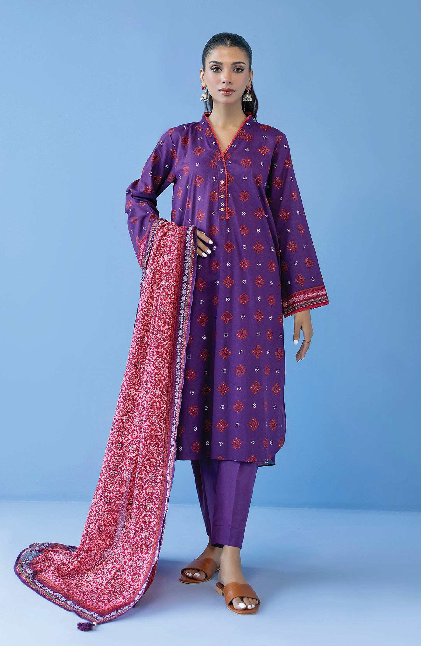 OTL-23-293/U PURPLE CAMBRIC  UNSTITCHED SHIRT DUPATTA PANTS