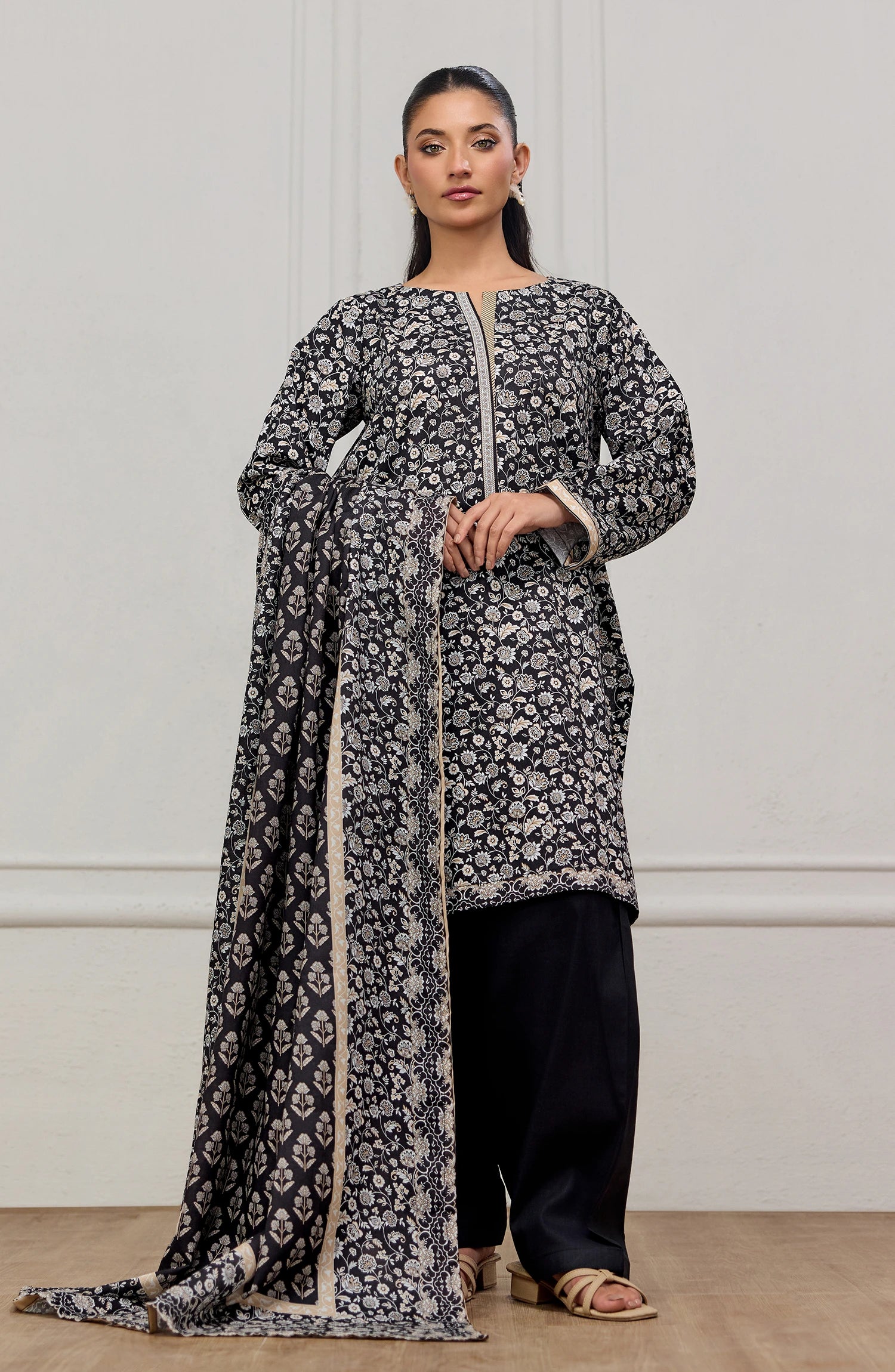 Unstitched | 3 Piece | Printed | Cottel Shirt | OTL-20935/U BLACK