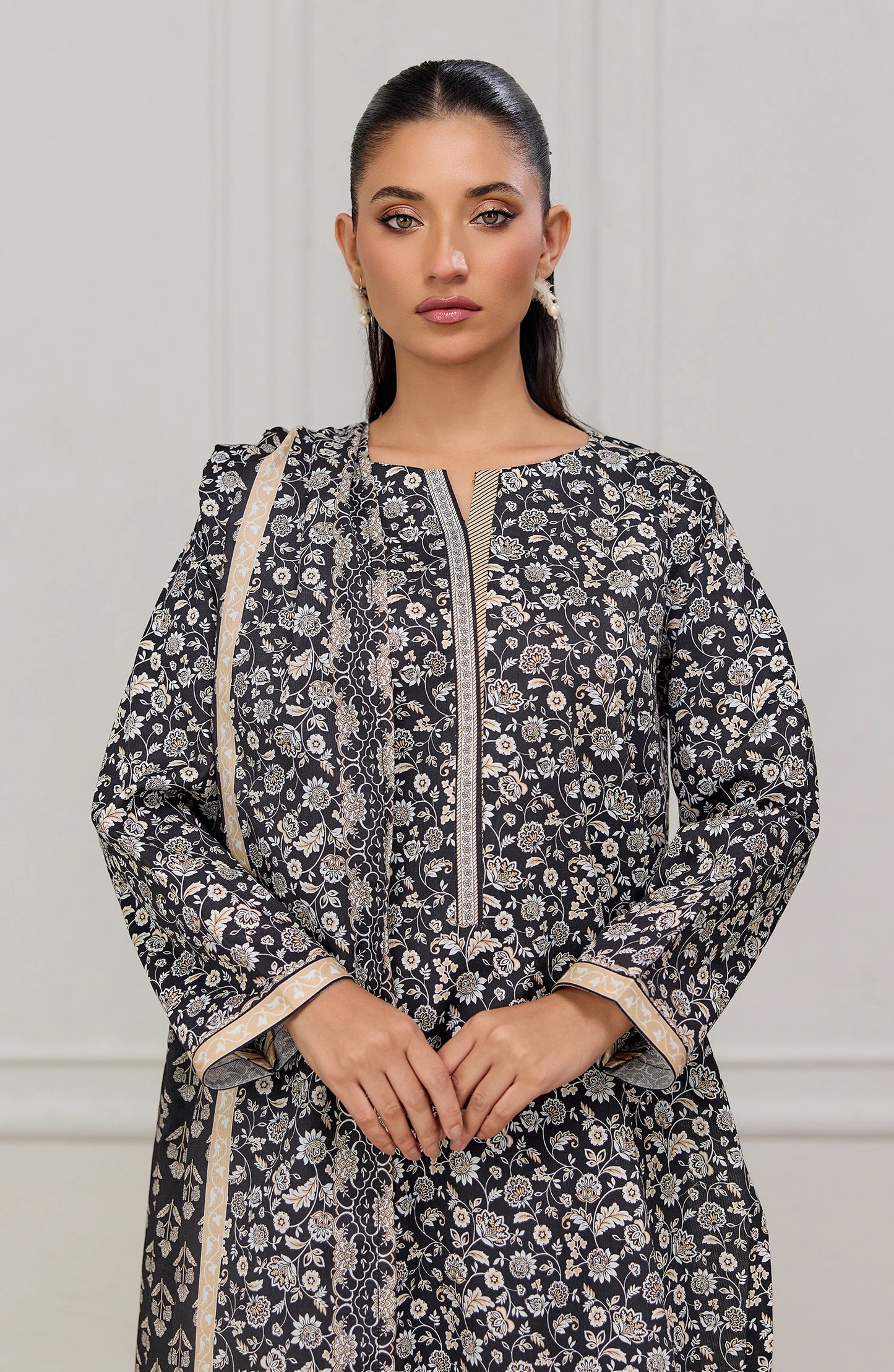 Unstitched | 3 Piece | Printed | Cottel Shirt | OTL-20935/U BLACK