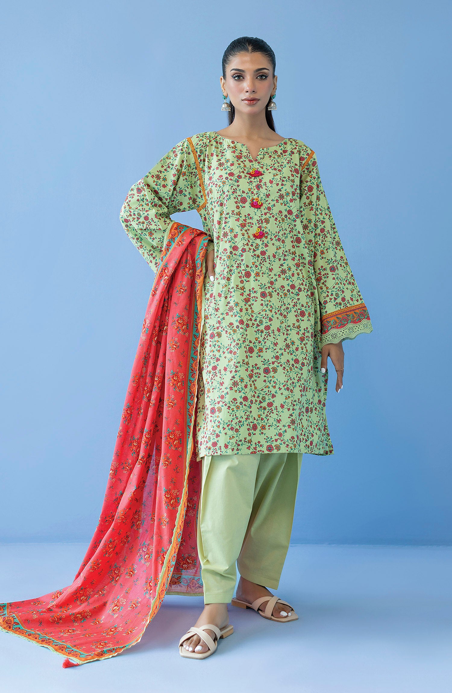 OTL-23-219/U PISTA CAMBRIC  UNSTITCHED SHIRT DUPATTA PANTS