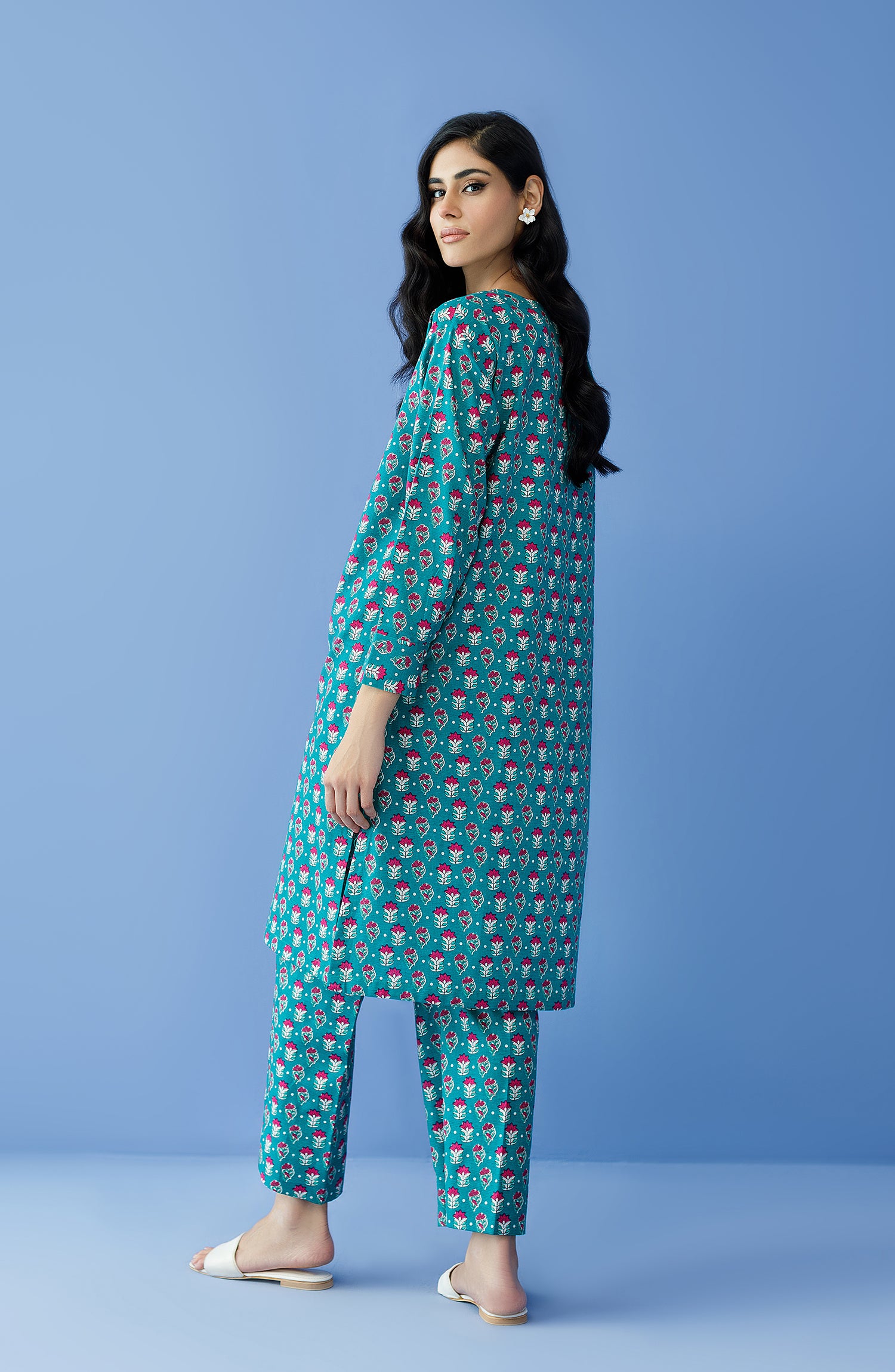 NRDS-23-203/S TEAL COTTON TEXTURED Women READY TO WEAR SHIRT PANTS