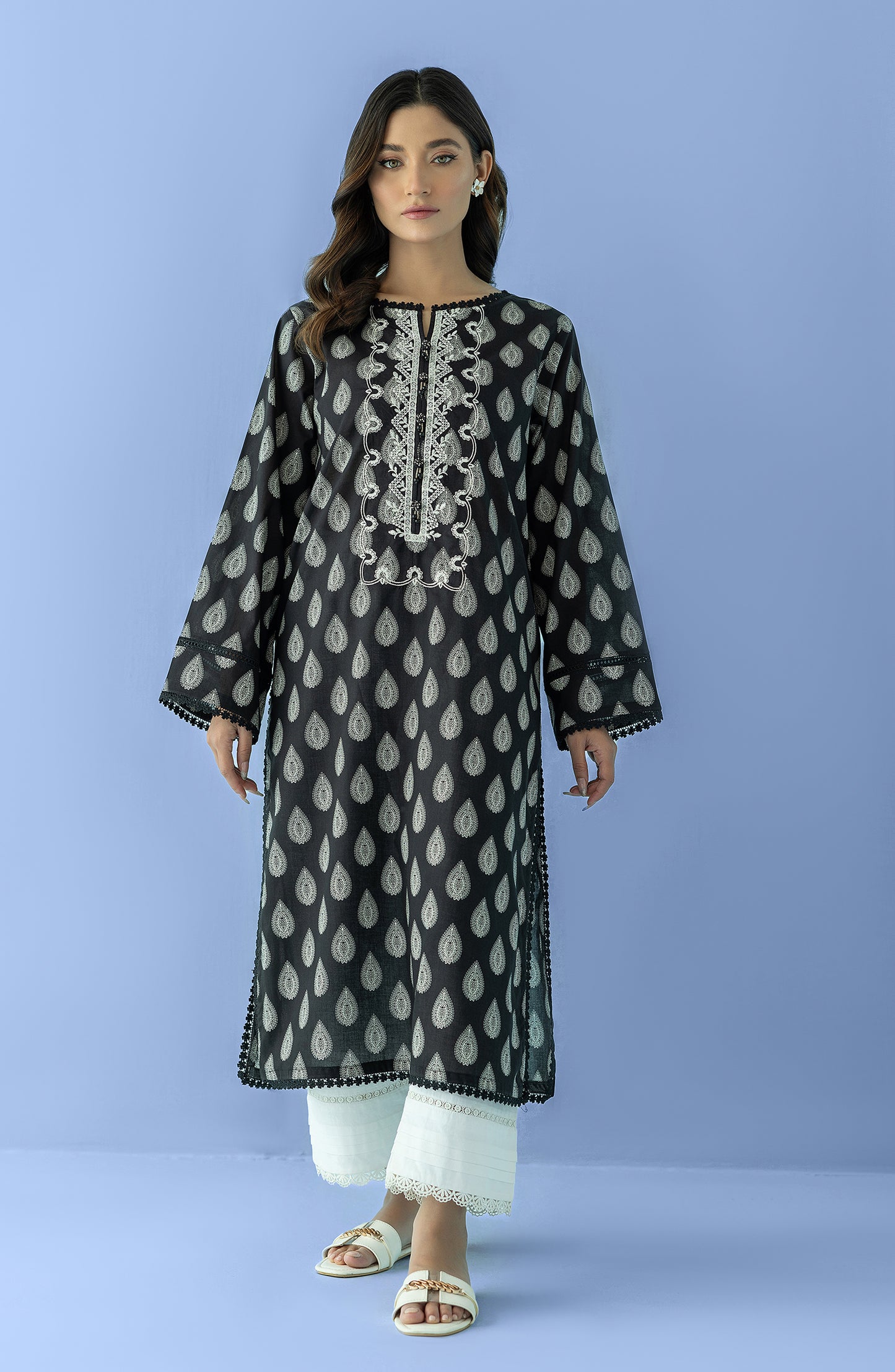 Stitched 1 Piece Printed Embroidered Lawn Shirt (HCS-24-003/S BLACK)