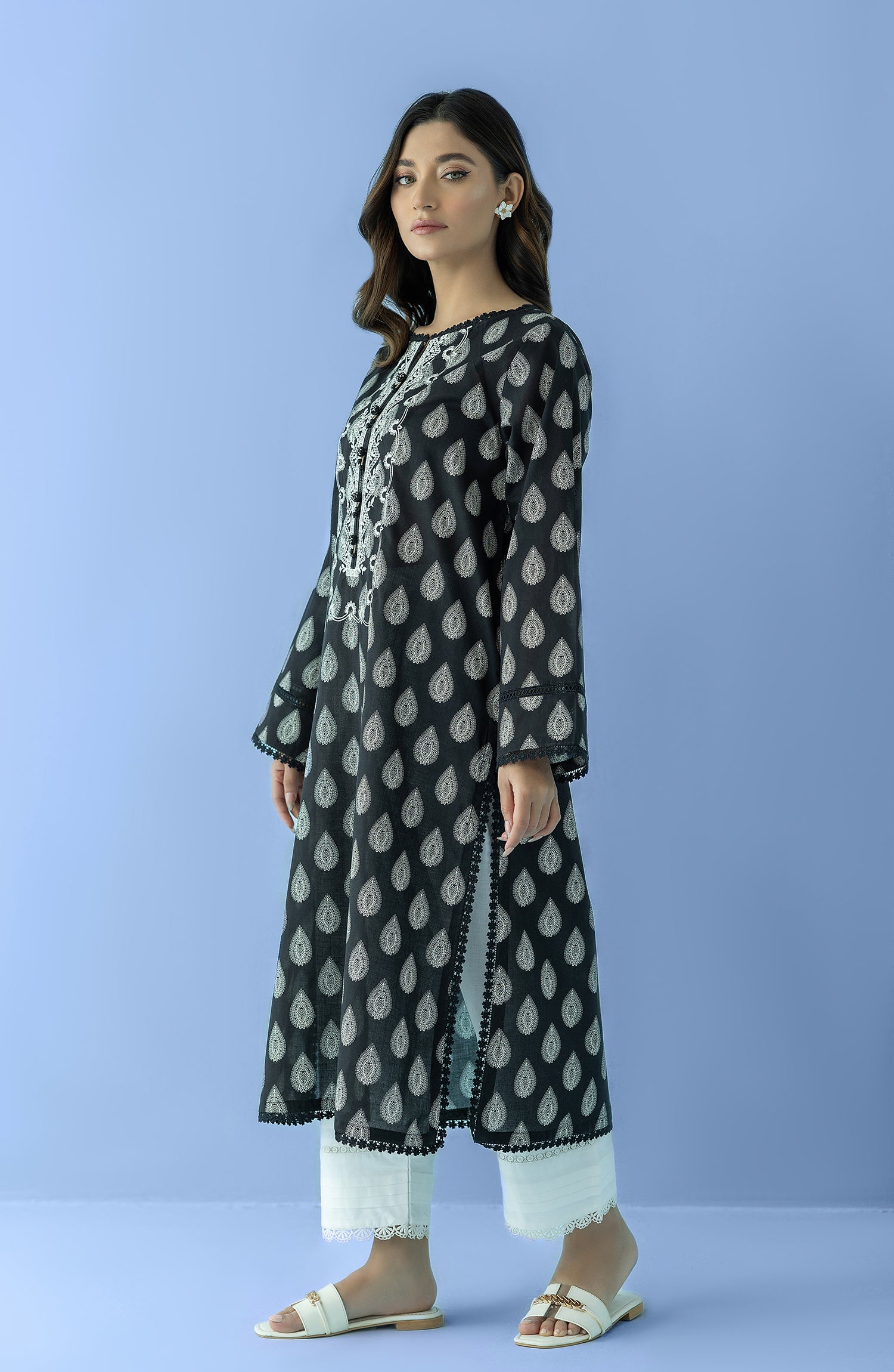 Stitched 1 Piece Printed Embroidered Lawn Shirt (HCS-24-003/S BLACK)