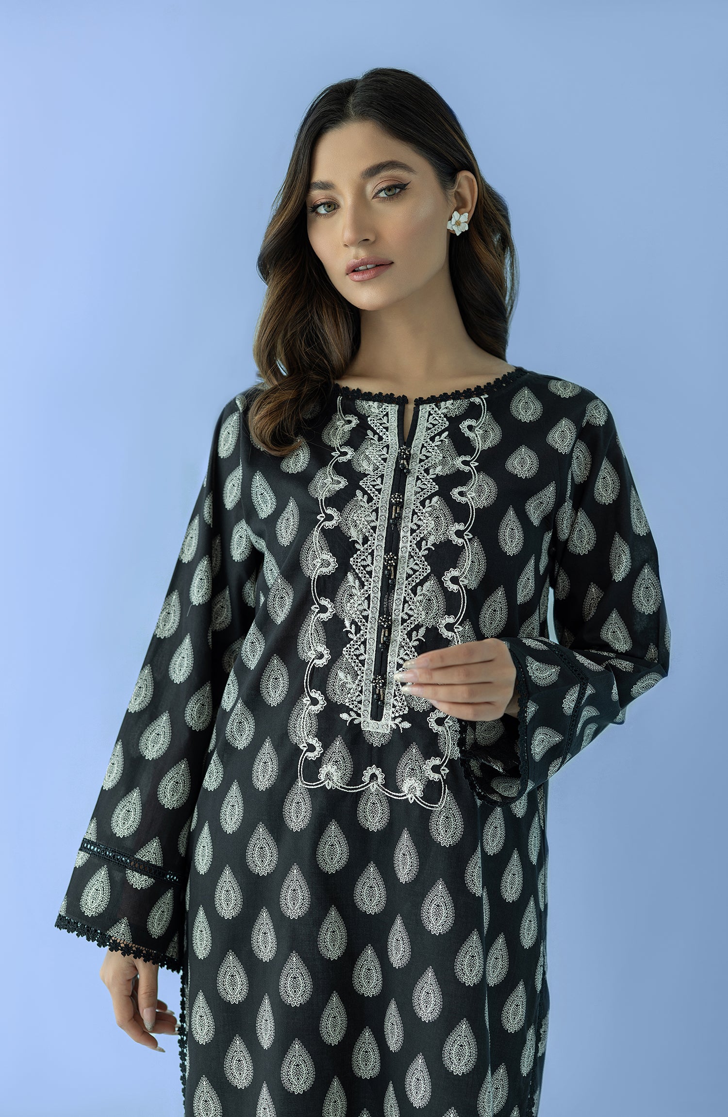Stitched 1 Piece Printed Embroidered Lawn Shirt (HCS-24-003/S BLACK)