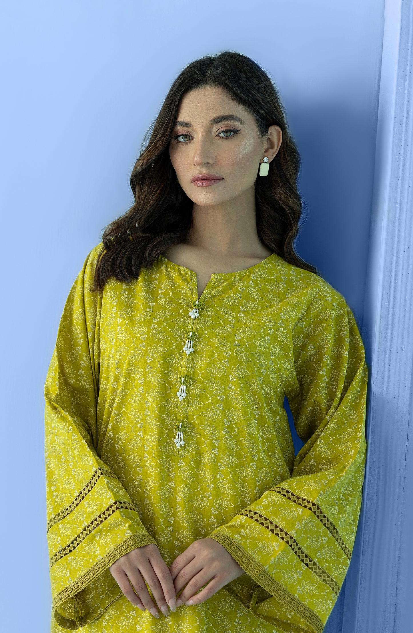 Unstitched 1 Piece Printed Lawn Shirt (HCS-24-006/U YELLOW)