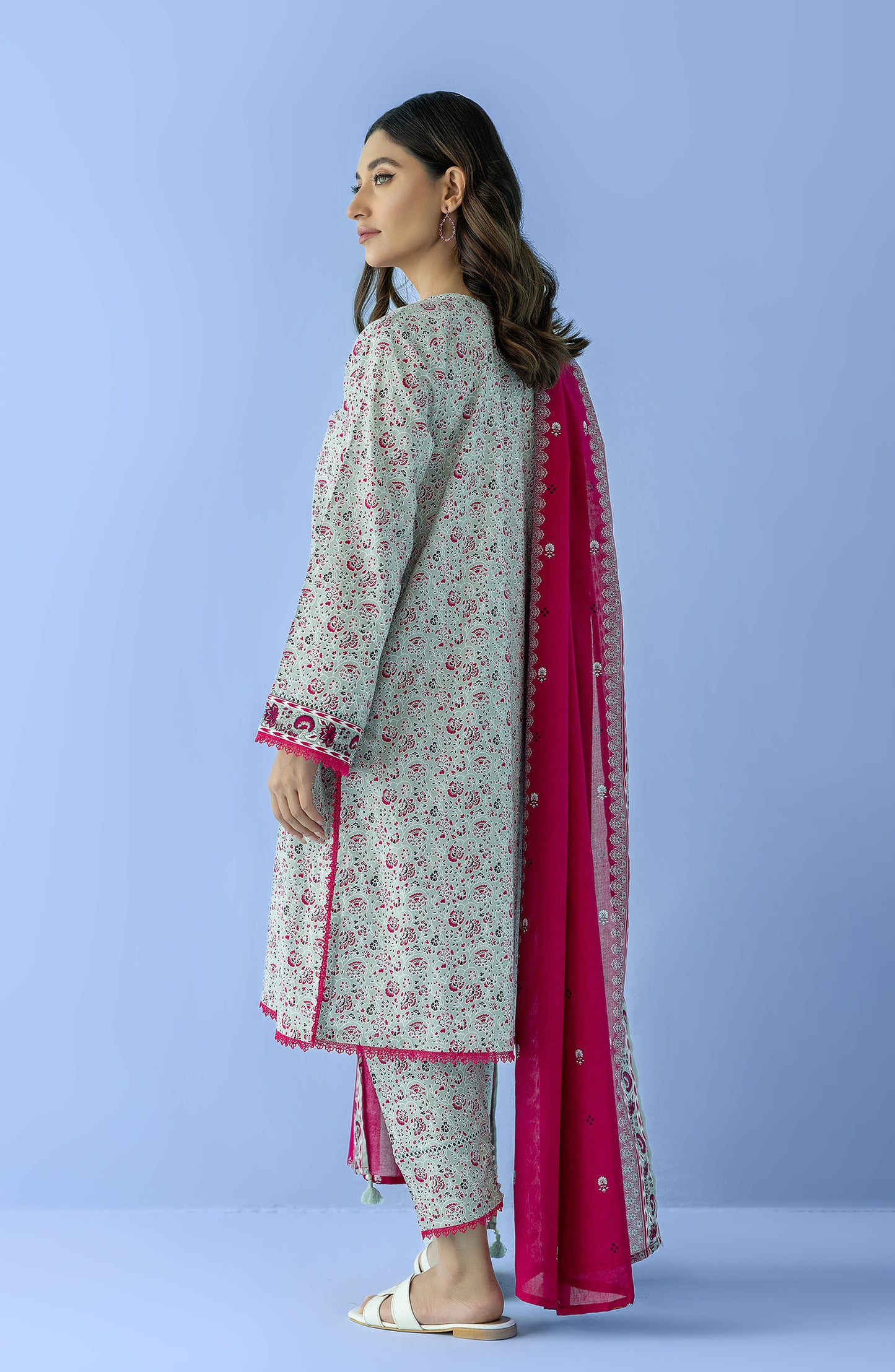 Stitched 3 Piece Printed Lawn Shirt , Cambric Pant and Lawn Dupatta (OTL-24-071/S GREY)