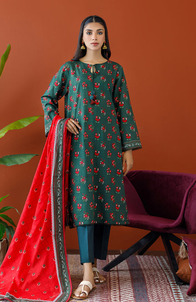 OTL-23-268/U GREEN KHADDAR Women UNSTITCHED SHIRT DUPATTA PANTS