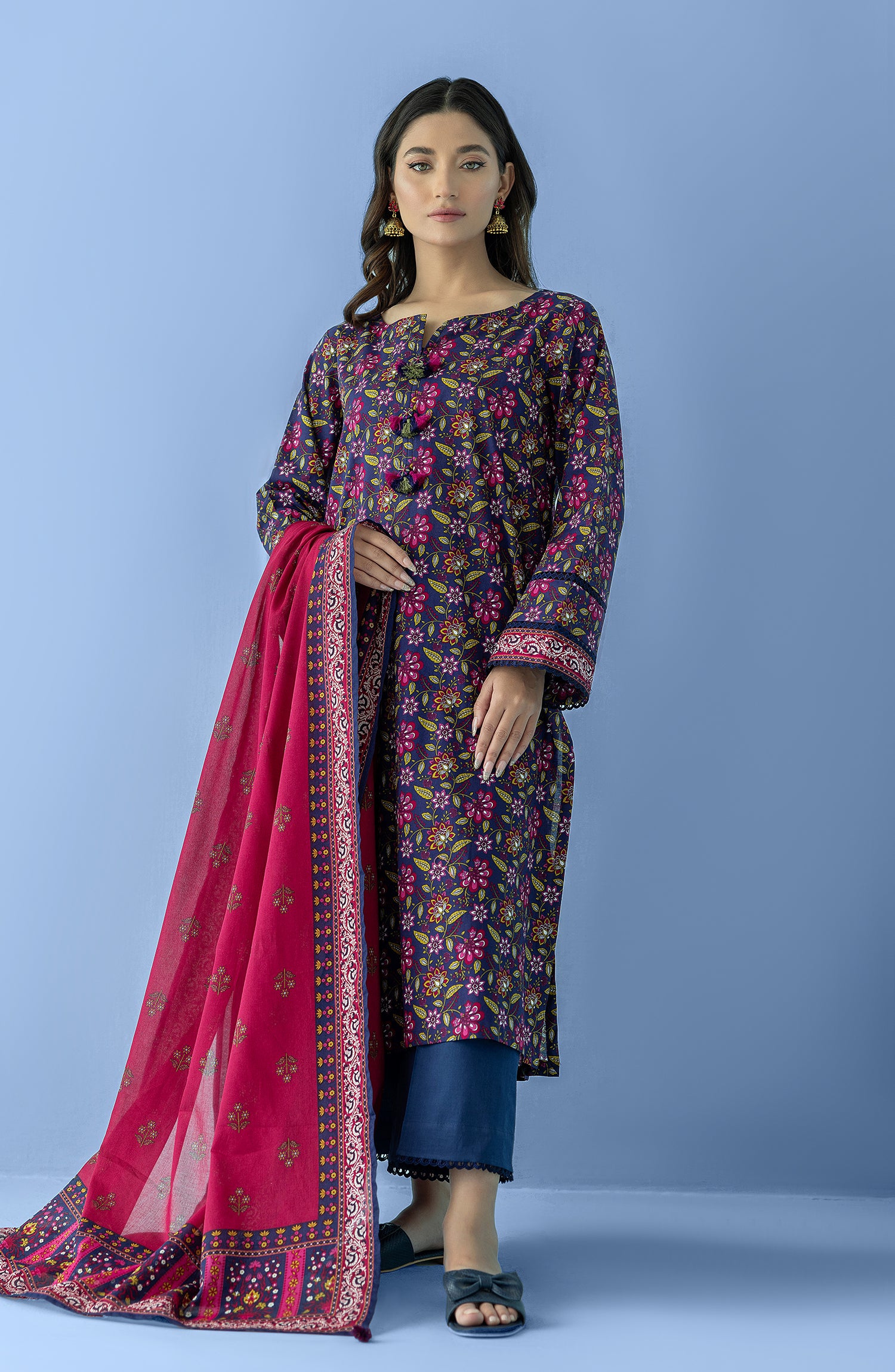 Unstitched 3 Piece Printed Lawn Shirt , Cambric Pant and Lawn Dupatta