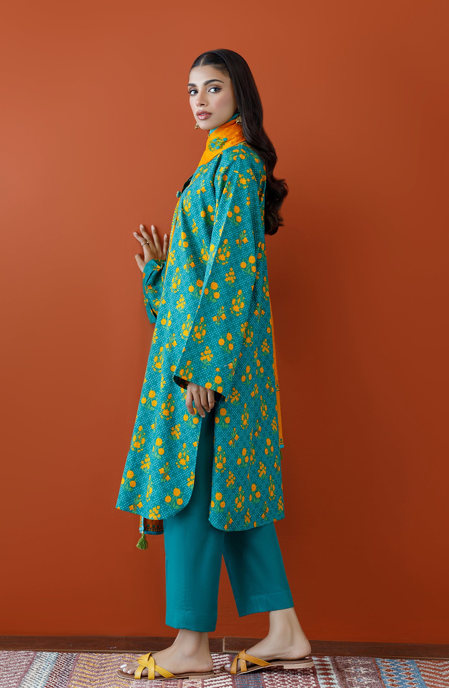 OTL-23-235/U TURQUOISE COTTEL Women UNSTITCHED SHIRT DUPATTA PANTS