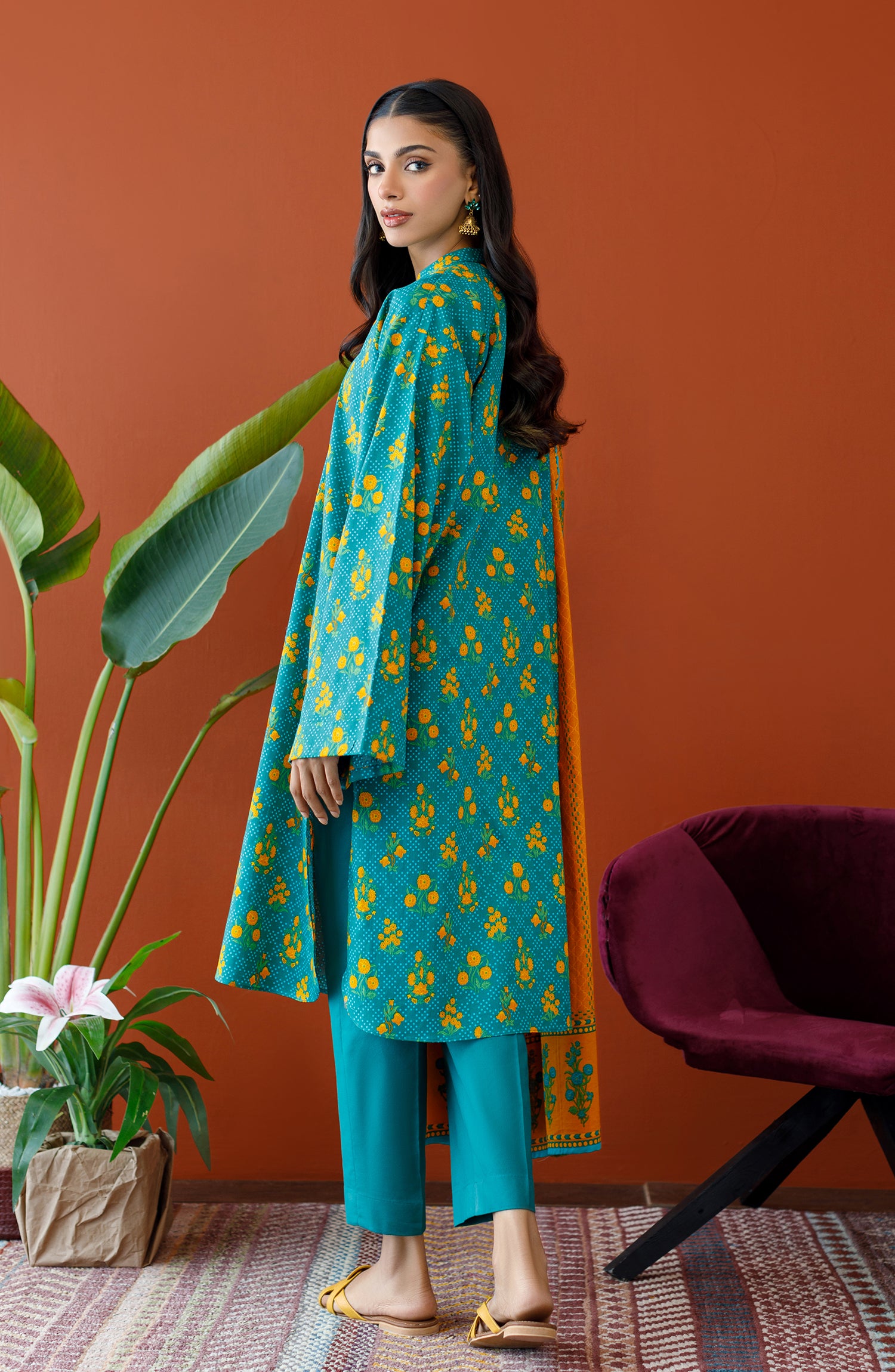 OTL-23-235/U TURQUOISE COTTEL Women UNSTITCHED SHIRT DUPATTA PANTS