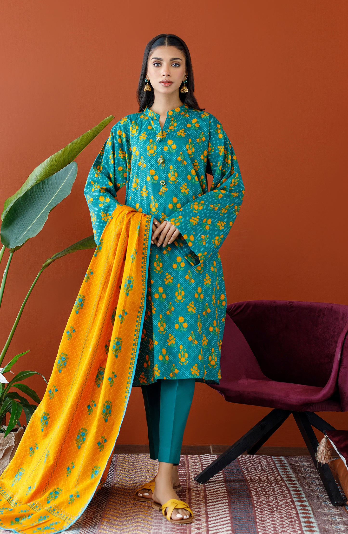 OTL-23-235/U TURQUOISE COTTEL Women UNSTITCHED SHIRT DUPATTA PANTS