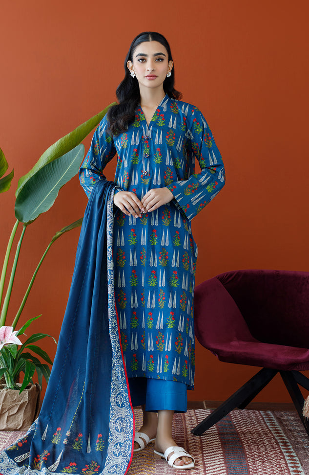 OTL-23-321/U BLUE CAMBRIC Women UNSTITCHED SHIRT DUPATTA PANTS