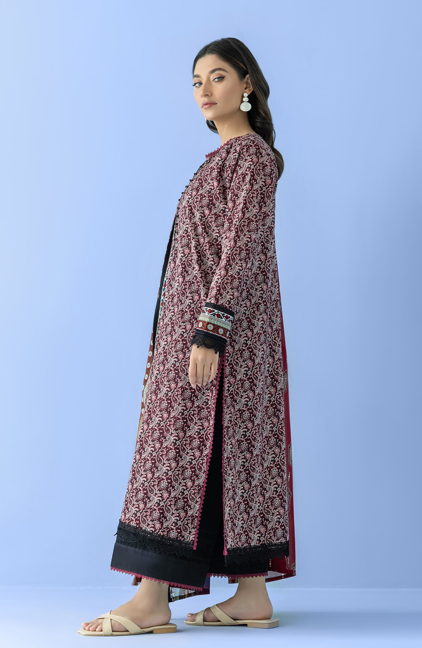 Stitched 3 Piece Printed Lawn Shirt , Cambric Pant and Lawn Dupatta (OTL-24-046/S BLACK)