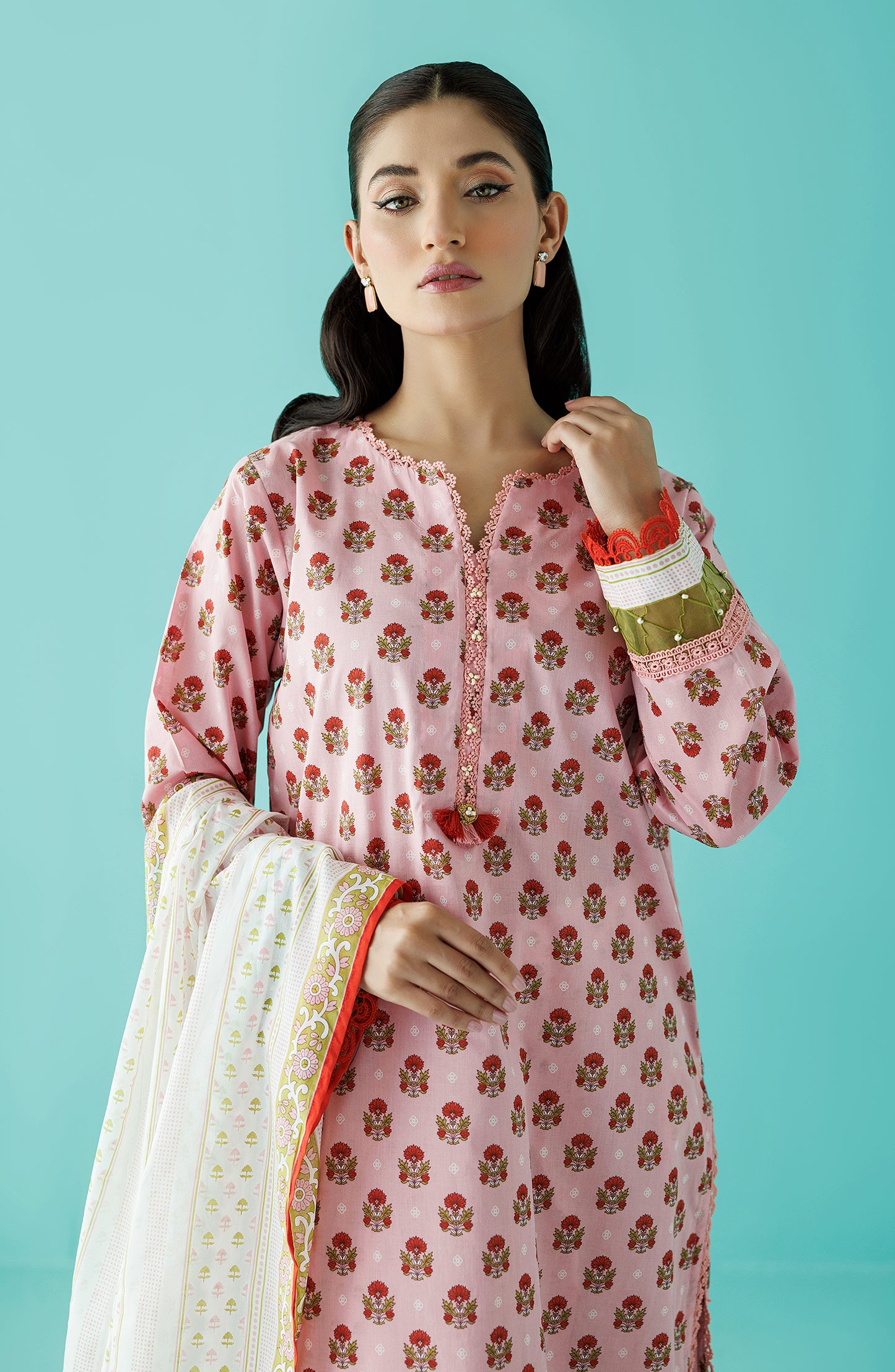 Unstitched 3 Piece Printed Lawn Shirt , Cambric Pant and Lawn Dupatta (OTL-24-197/U PINK)