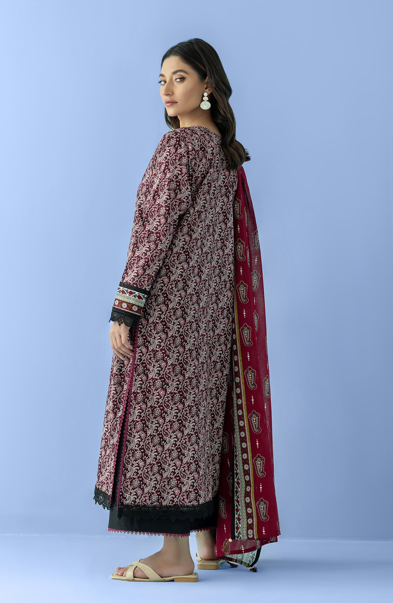 Stitched 3 Piece Printed Lawn Shirt , Cambric Pant and Lawn Dupatta (OTL-24-046/S BLACK)