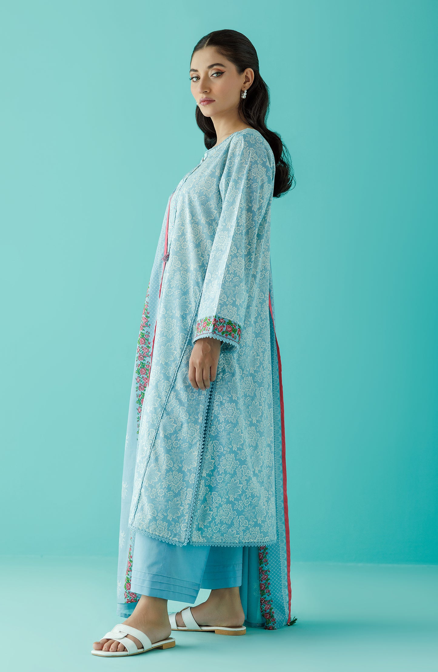 Unstitched 3 Piece Printed Lawn Shirt , Cambric Pant and Lawn Dupatta (OTL-24-182/U ICE BLUE)