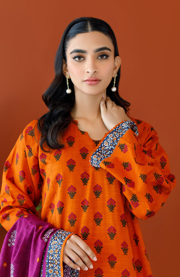 OTL-23-337/U ORANGE KHADDAR Women UNSTITCHED SHIRT DUPATTA PANTS