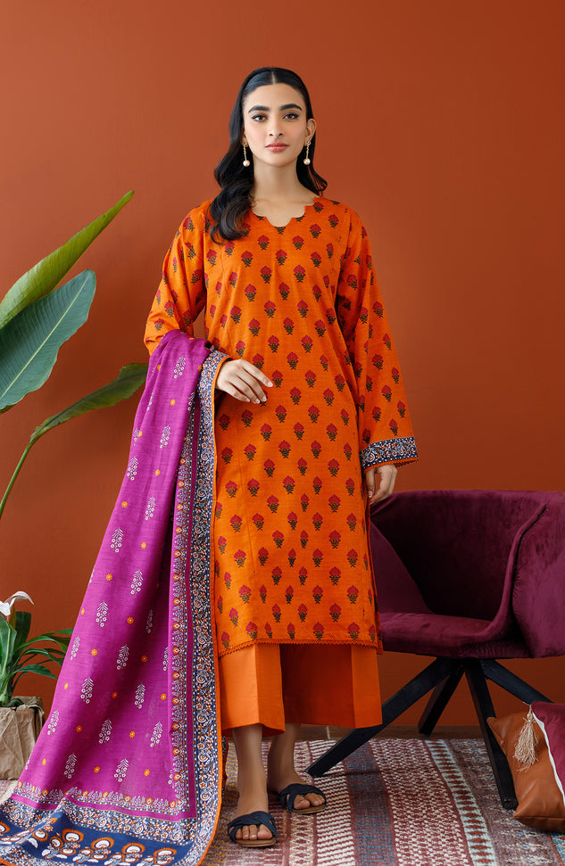 OTL-23-337/U ORANGE KHADDAR Women UNSTITCHED SHIRT DUPATTA PANTS