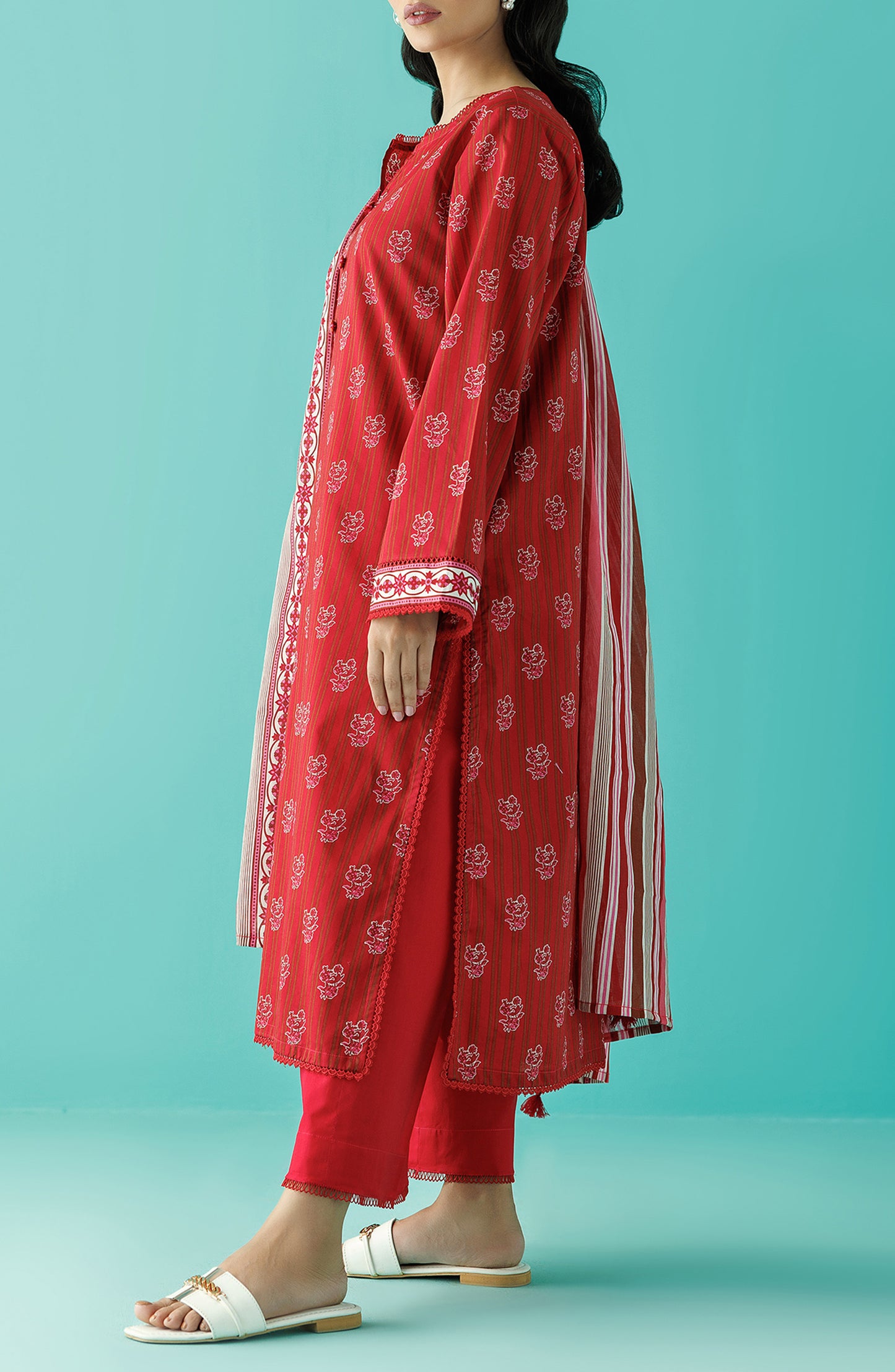 OTL-24-223/U RED LAWN Women UNSTITCHED SHIRT DUPATTA PANTS