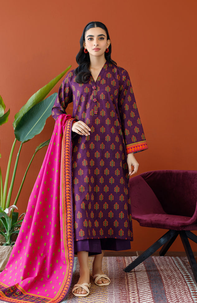OTL-23-342/U PURPLE KHADDAR Women UNSTITCHED SHIRT DUPATTA PANTS