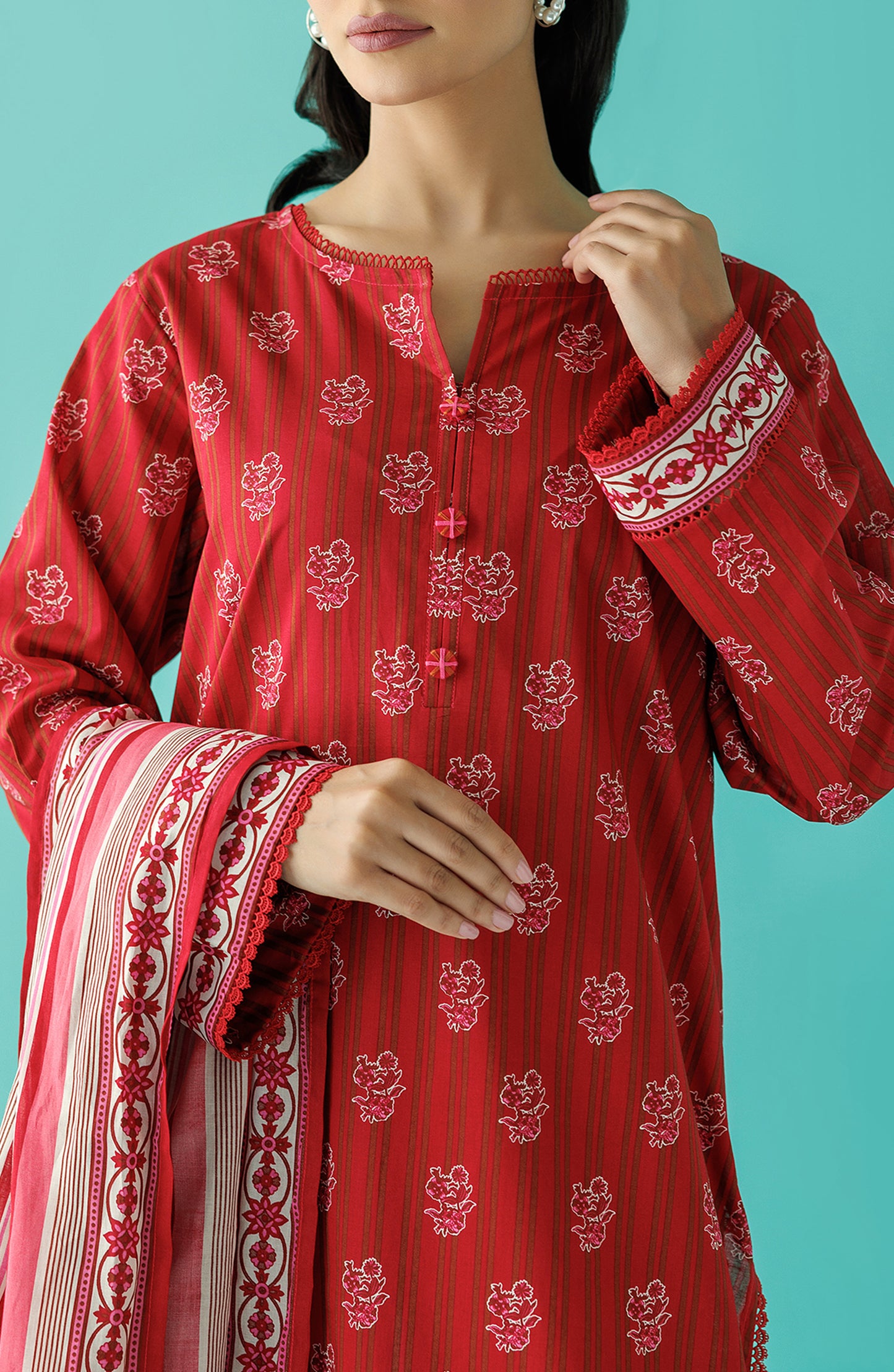 OTL-24-223/U RED LAWN Women UNSTITCHED SHIRT DUPATTA PANTS