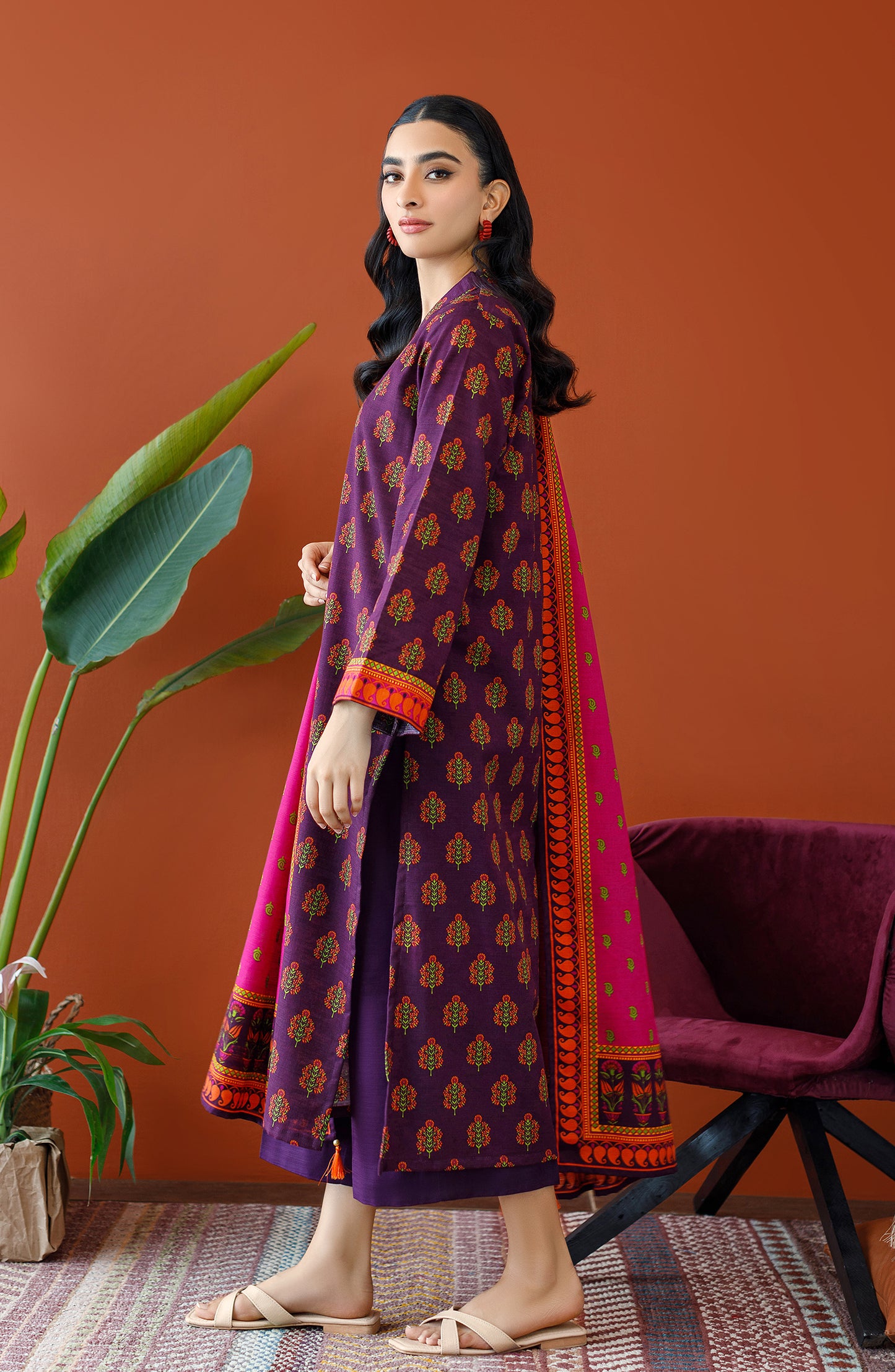 OTL-23-342/U PURPLE KHADDAR Women UNSTITCHED SHIRT DUPATTA PANTS