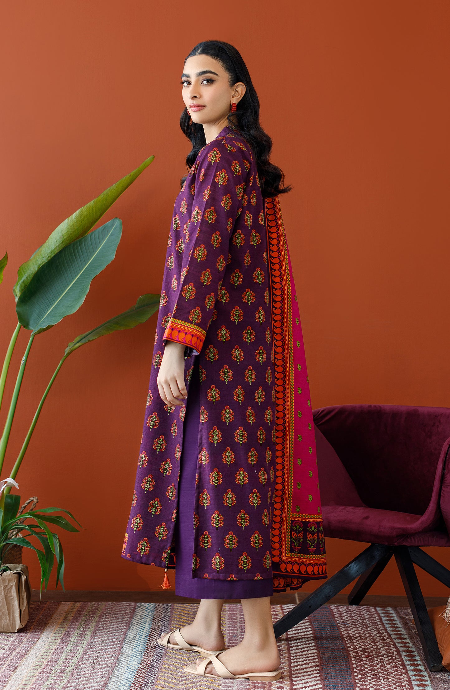 OTL-23-342/U PURPLE KHADDAR Women UNSTITCHED SHIRT DUPATTA PANTS