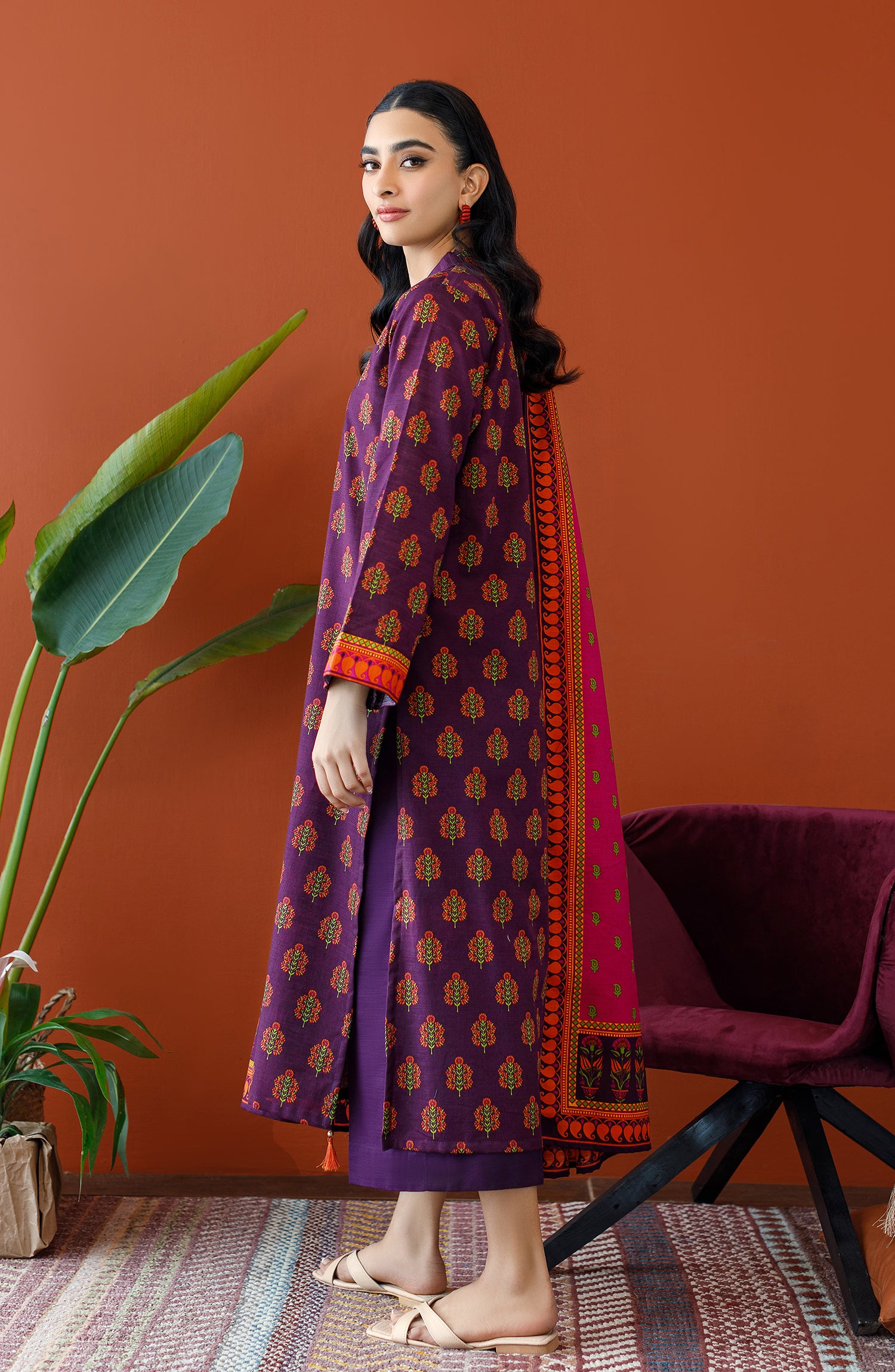 OTL-23-342/U PURPLE KHADDAR Women UNSTITCHED SHIRT DUPATTA PANTS