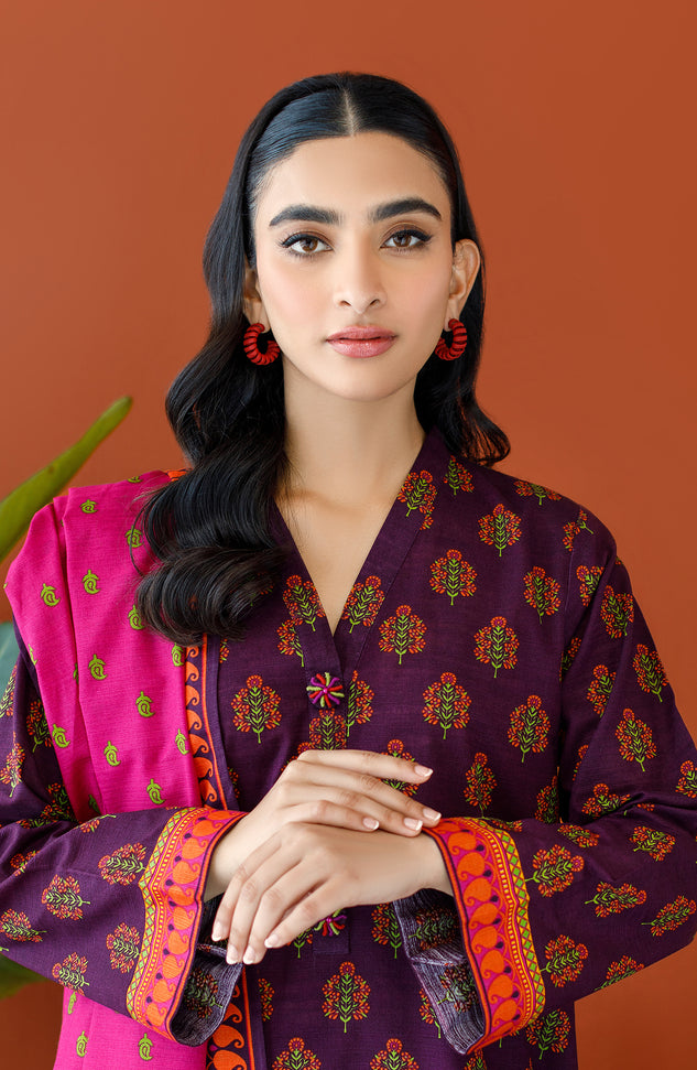 OTL-23-342/U PURPLE KHADDAR Women UNSTITCHED SHIRT DUPATTA PANTS