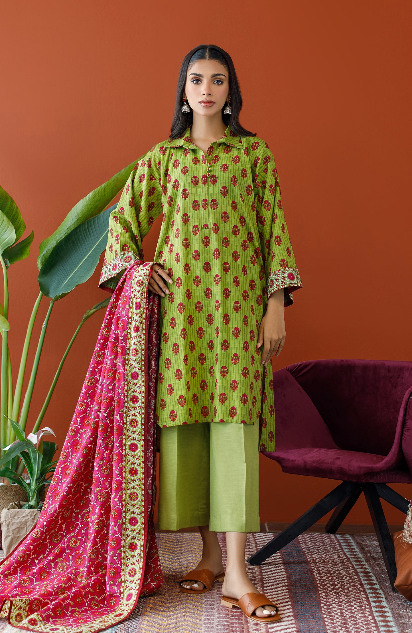 OTL-23-238/U GREEN KHADDAR Women UNSTITCHED SHIRT DUPATTA PANTS