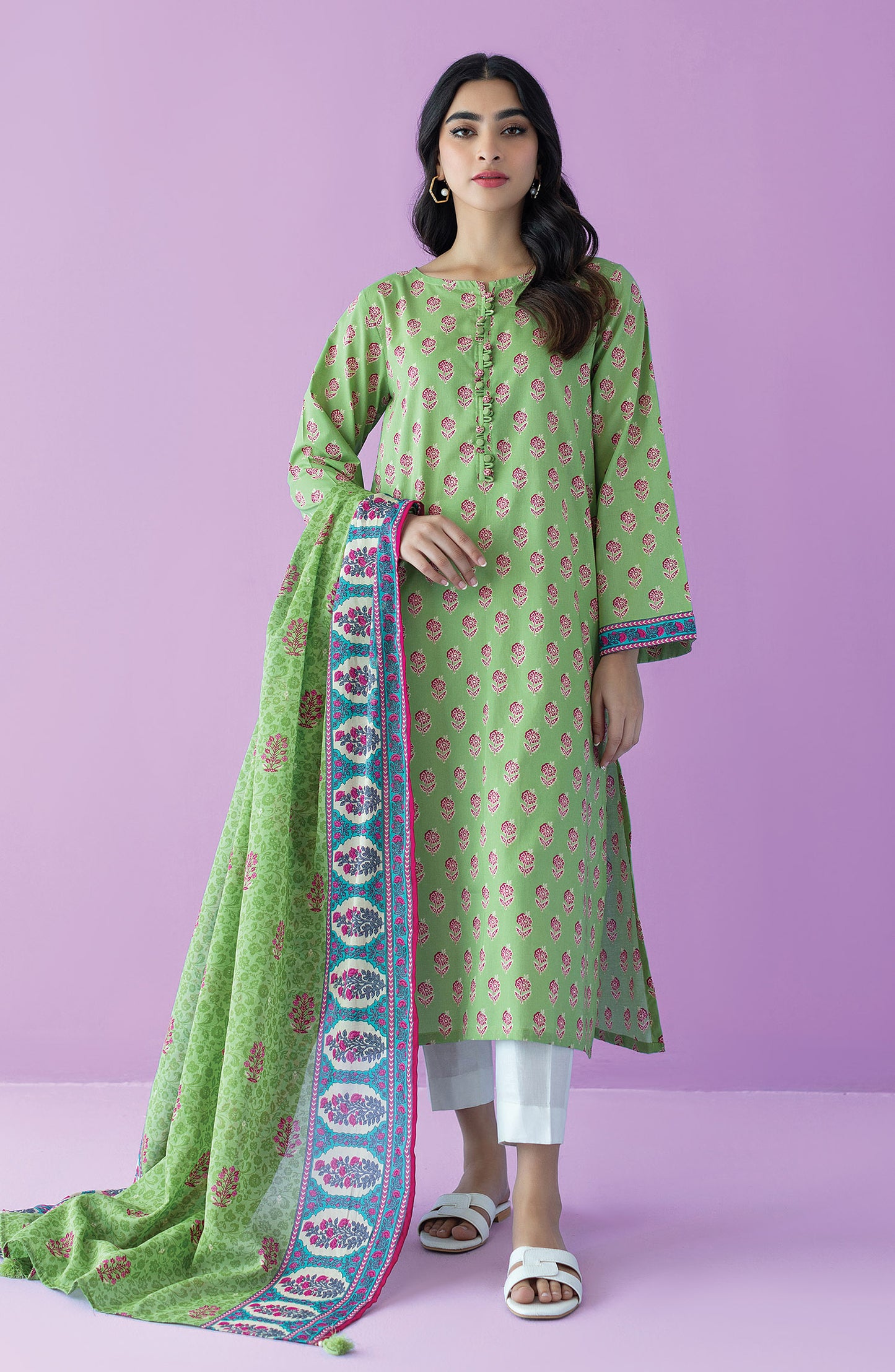 NRDS-23-076/U L.GREEN LAWN  UNSTITCHED SHIRT DUPATTA