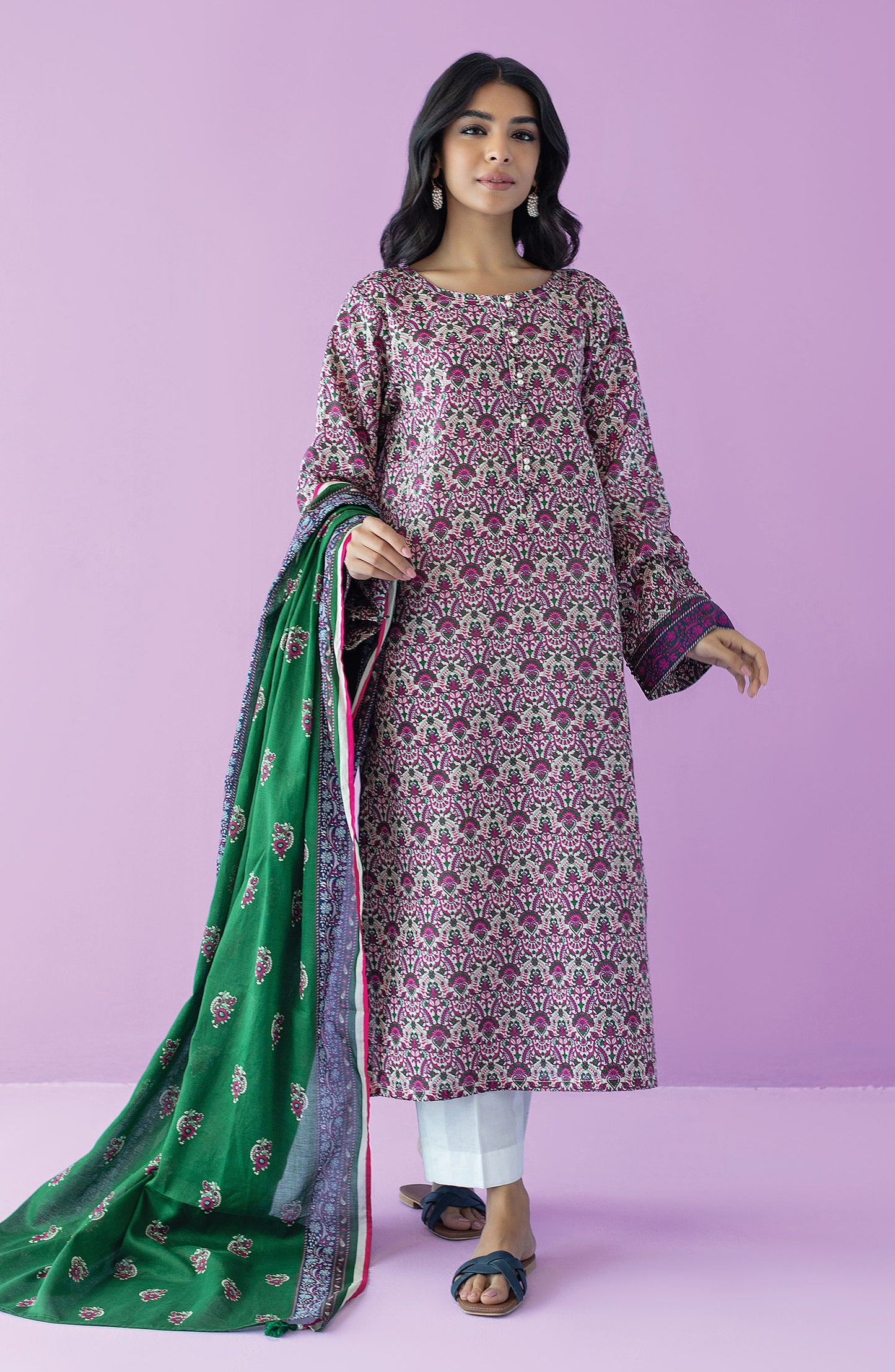 NRDS-23-078/U BEIGE LAWN  UNSTITCHED SHIRT DUPATTA