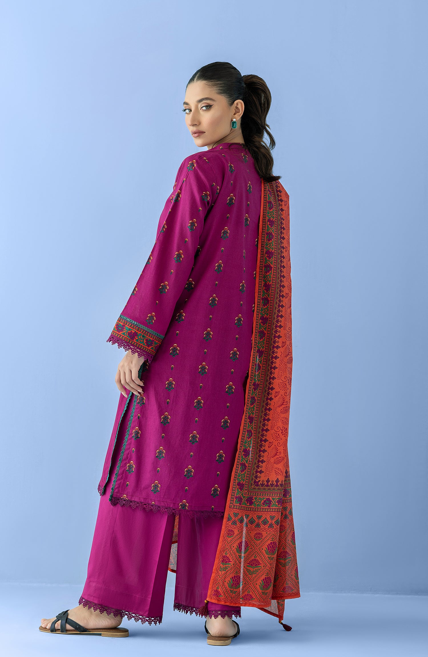 Stitched 3 Piece Printed Lawn Shirt , Cambric Pant and Lawn Dupatta (OTL-24-067/S PINK)