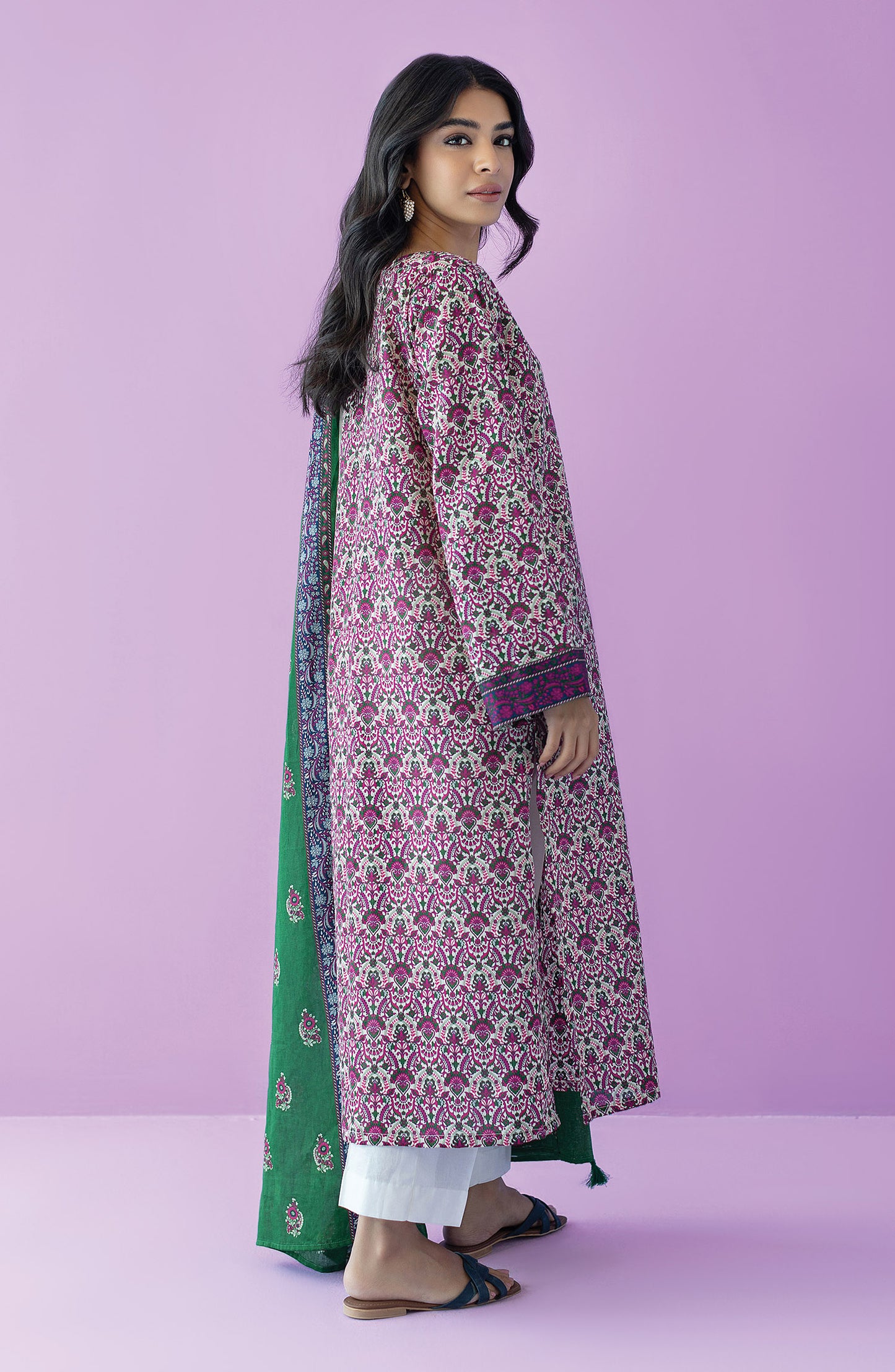 NRDS-23-078/U BEIGE LAWN  UNSTITCHED SHIRT DUPATTA