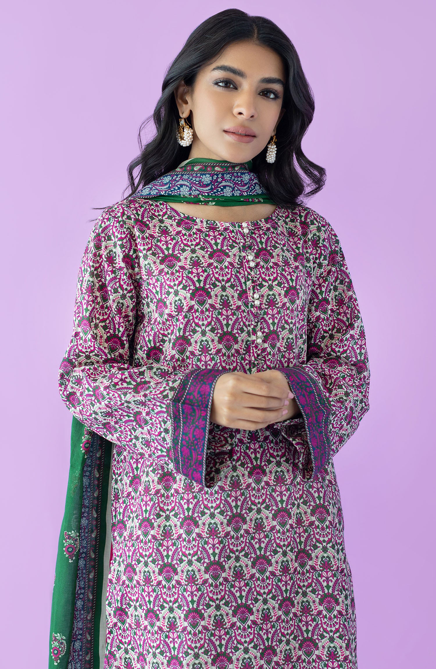 NRDS-23-078/U BEIGE LAWN  UNSTITCHED SHIRT DUPATTA