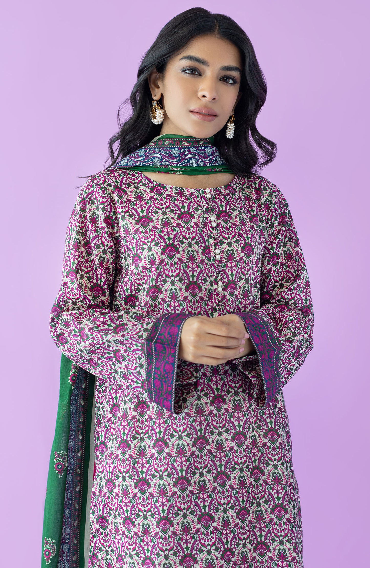 NRDS-23-078/U BEIGE LAWN  UNSTITCHED SHIRT DUPATTA