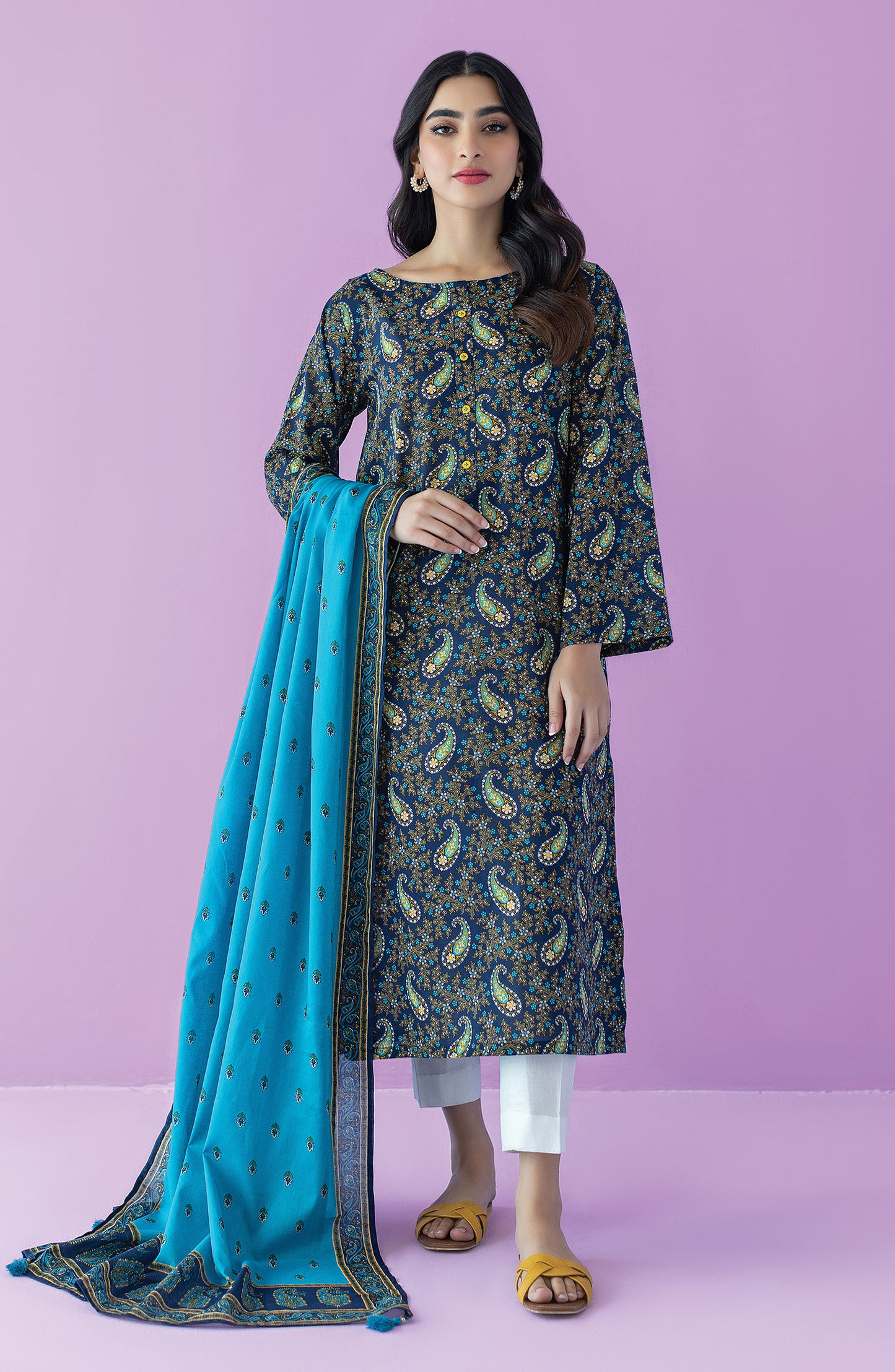NRDS-23-112/U NAVY LAWN  UNSTITCHED SHIRT DUPATTA