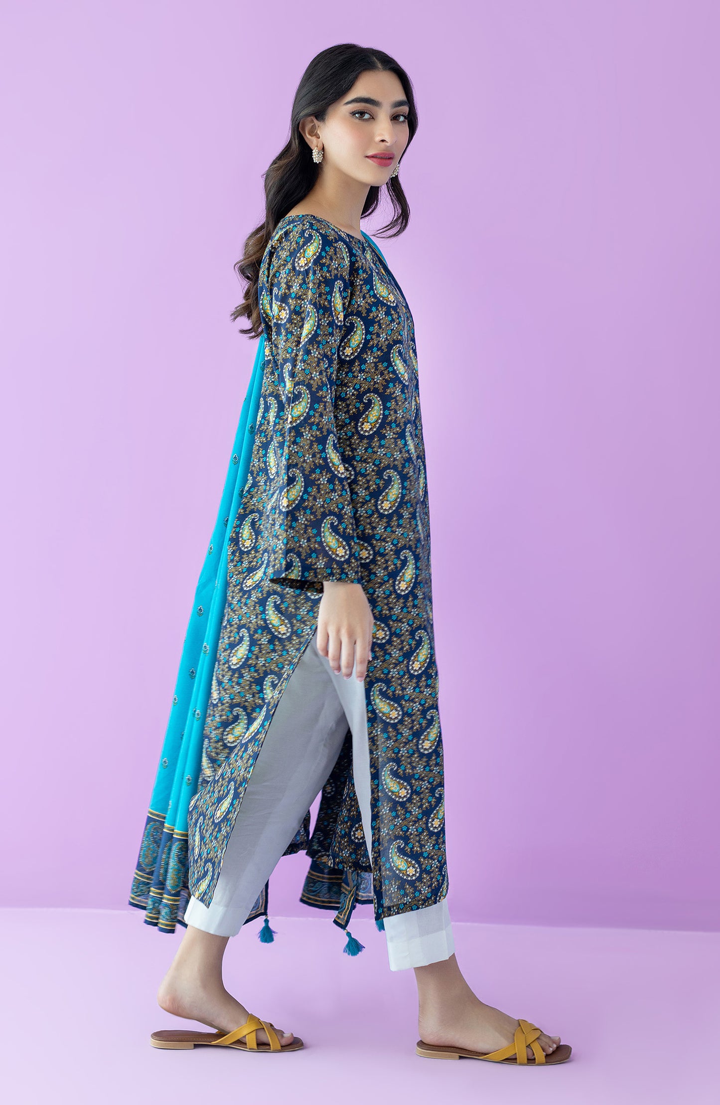 NRDS-23-112/U NAVY LAWN  UNSTITCHED SHIRT DUPATTA