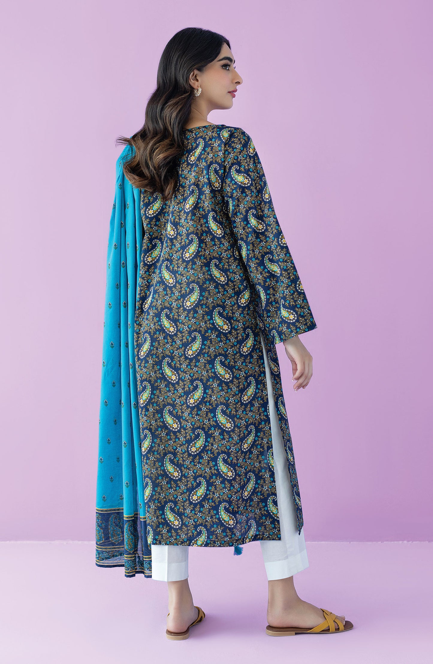 NRDS-23-112/U NAVY LAWN  UNSTITCHED SHIRT DUPATTA
