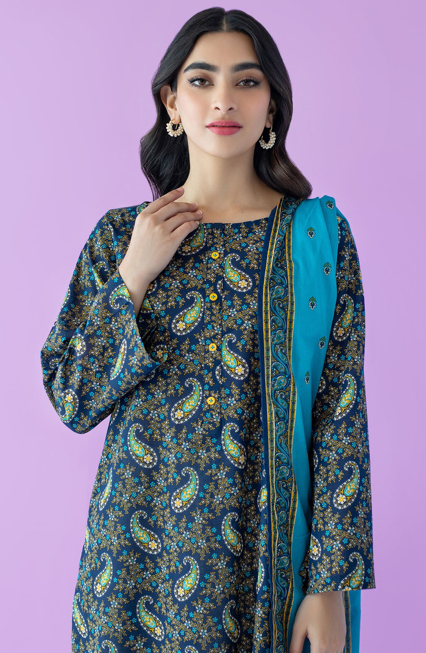 NRDS-23-112/U NAVY LAWN  UNSTITCHED SHIRT DUPATTA