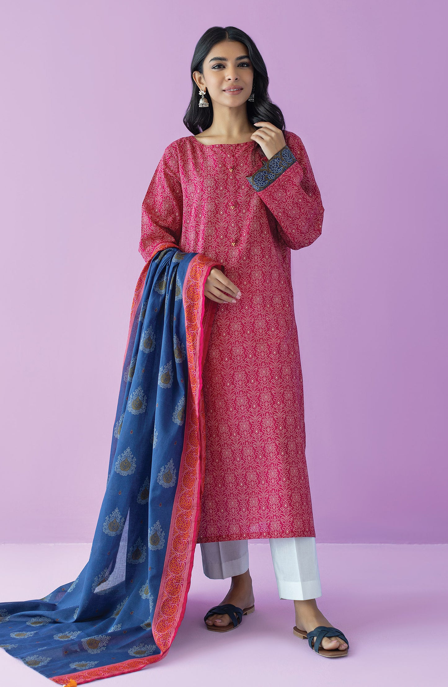 NRDS-23-115/U RED LAWN  UNSTITCHED SHIRT DUPATTA