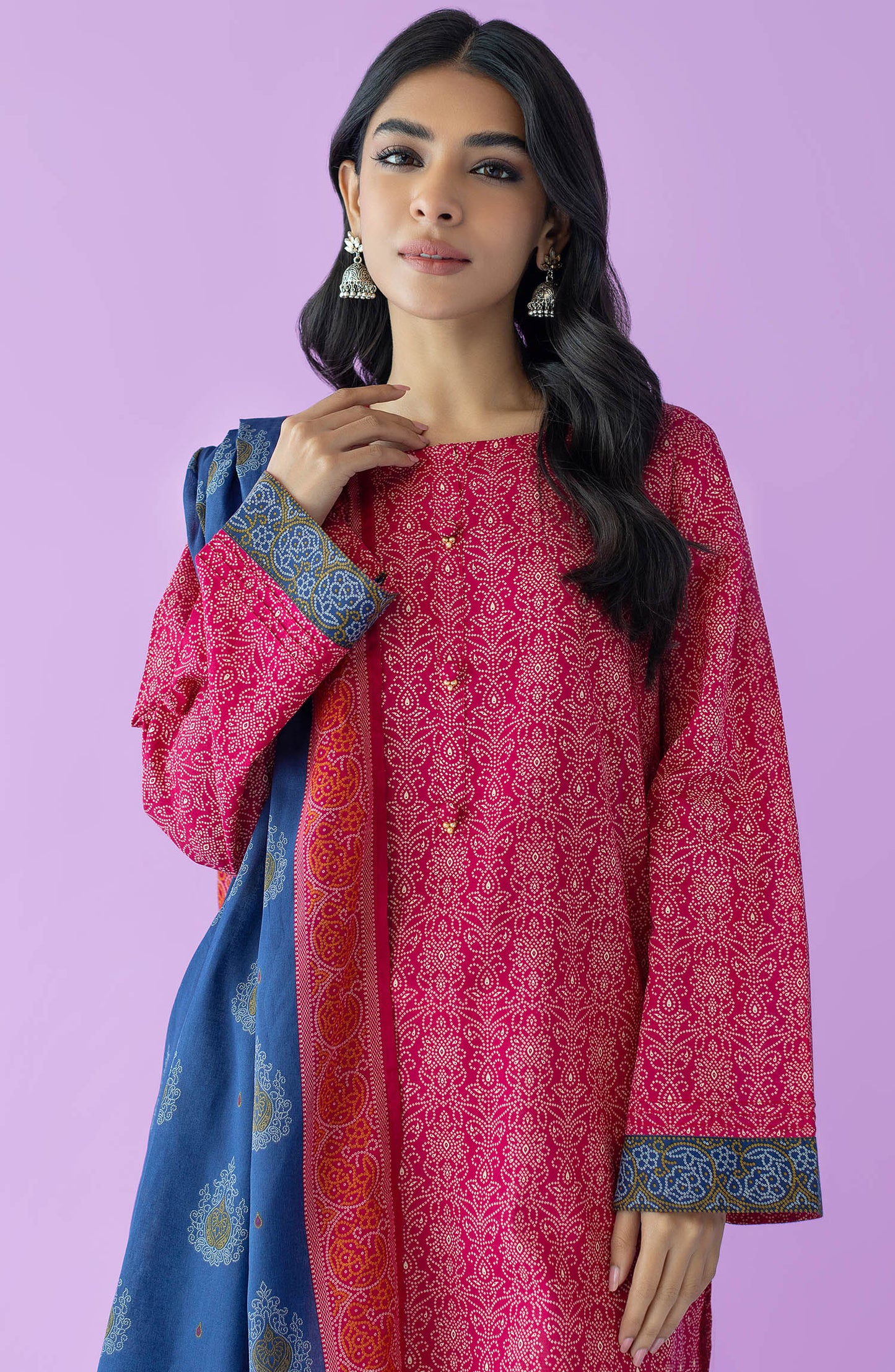 NRDS-23-115/U RED LAWN  UNSTITCHED SHIRT DUPATTA