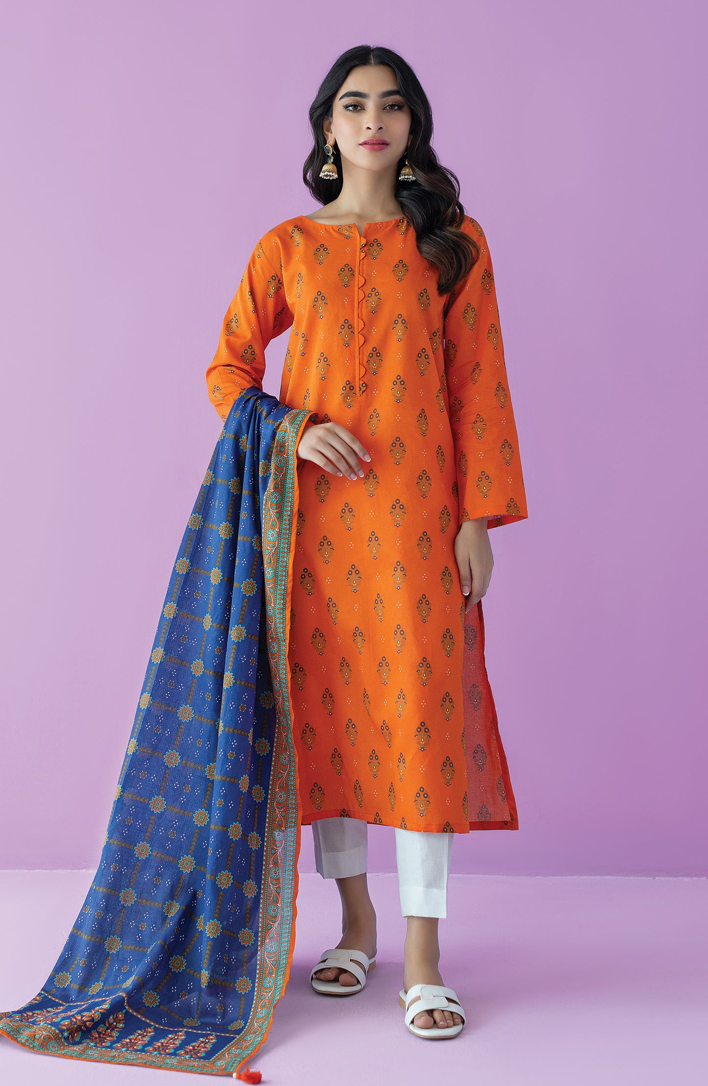 NRDS-23-111/S ORANGE LAWN  READY TO WEAR SHIRT DUPATTA