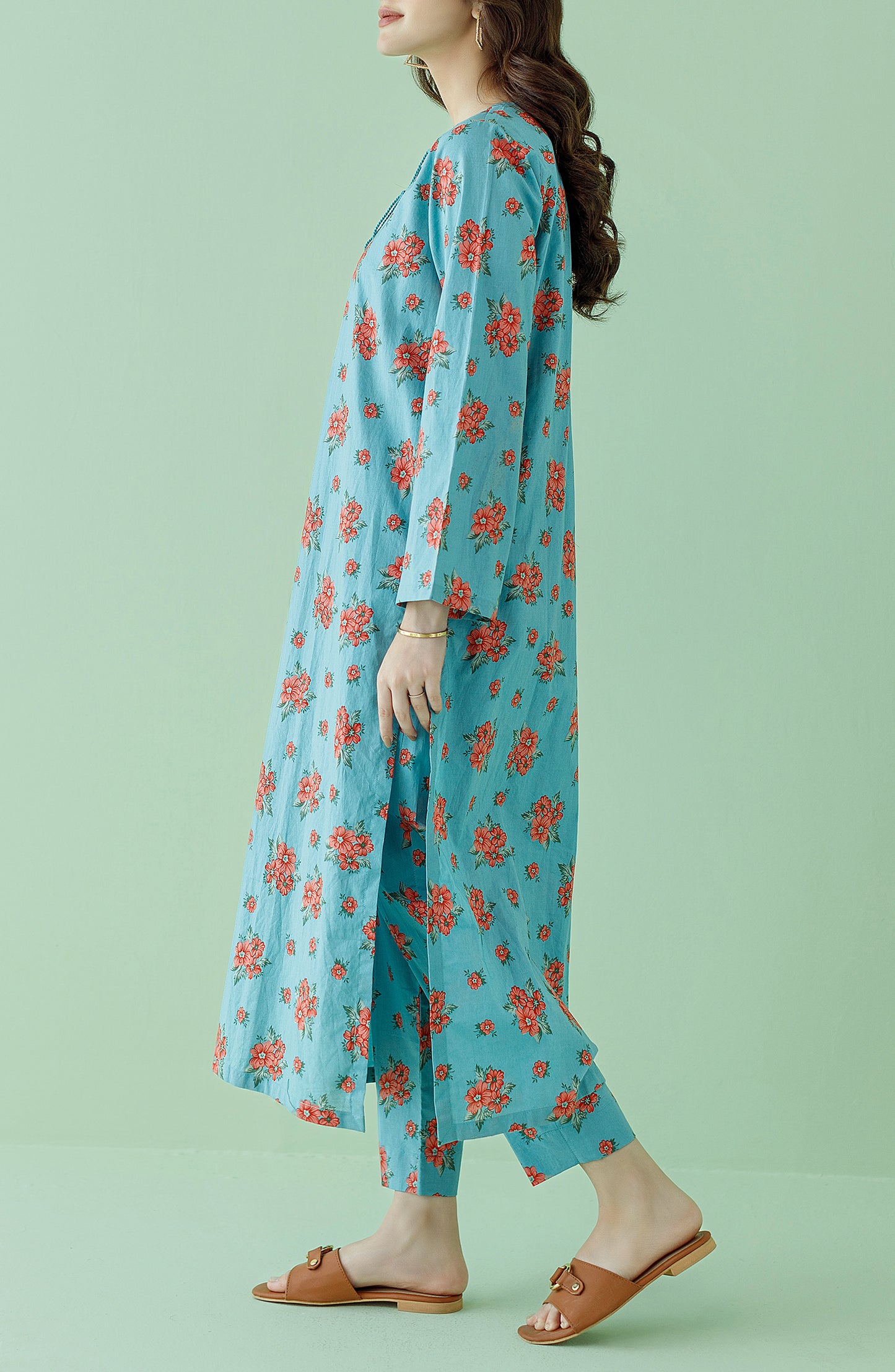 NRDS-23-170/U TEAL LAWN Women UNSTITCHED SHIRT PANTS